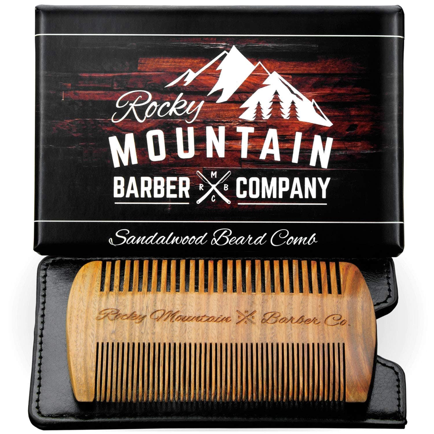 Beard Comb - Natural Sandal Wood for Hair with Scented Fragrance Smell with Anti-Static & No Snag, Handmade Fine/Medium Tooth Brush Best for Beard & Moustache Packaged in Premium Giftbox
