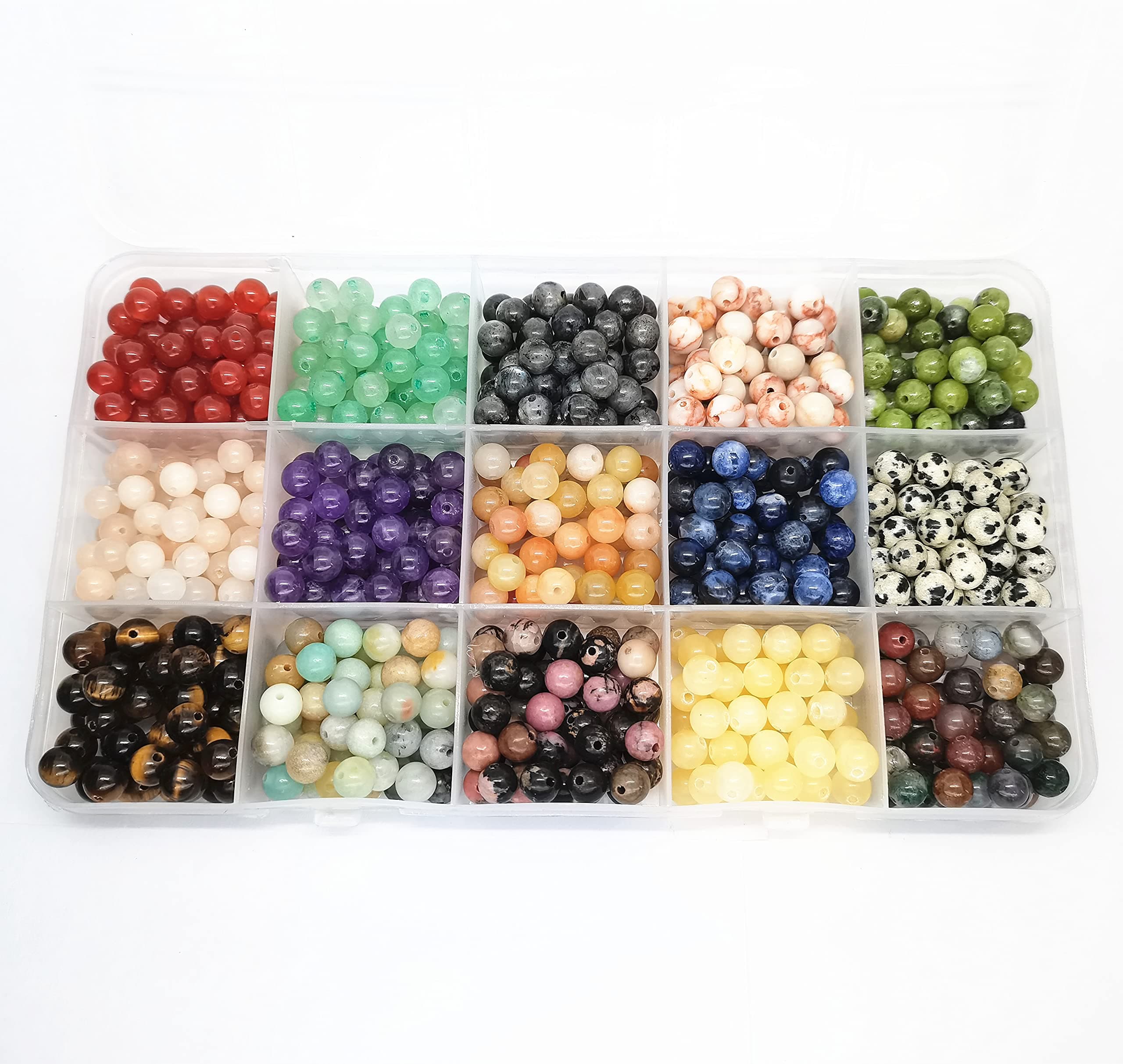 750pcs Natural Stone Beads Polished Beading 6mm Loose Beads Gemstone Crystal Energy Stone Healing Power for DIY Jewelry Making (6mm 15 Materials A)