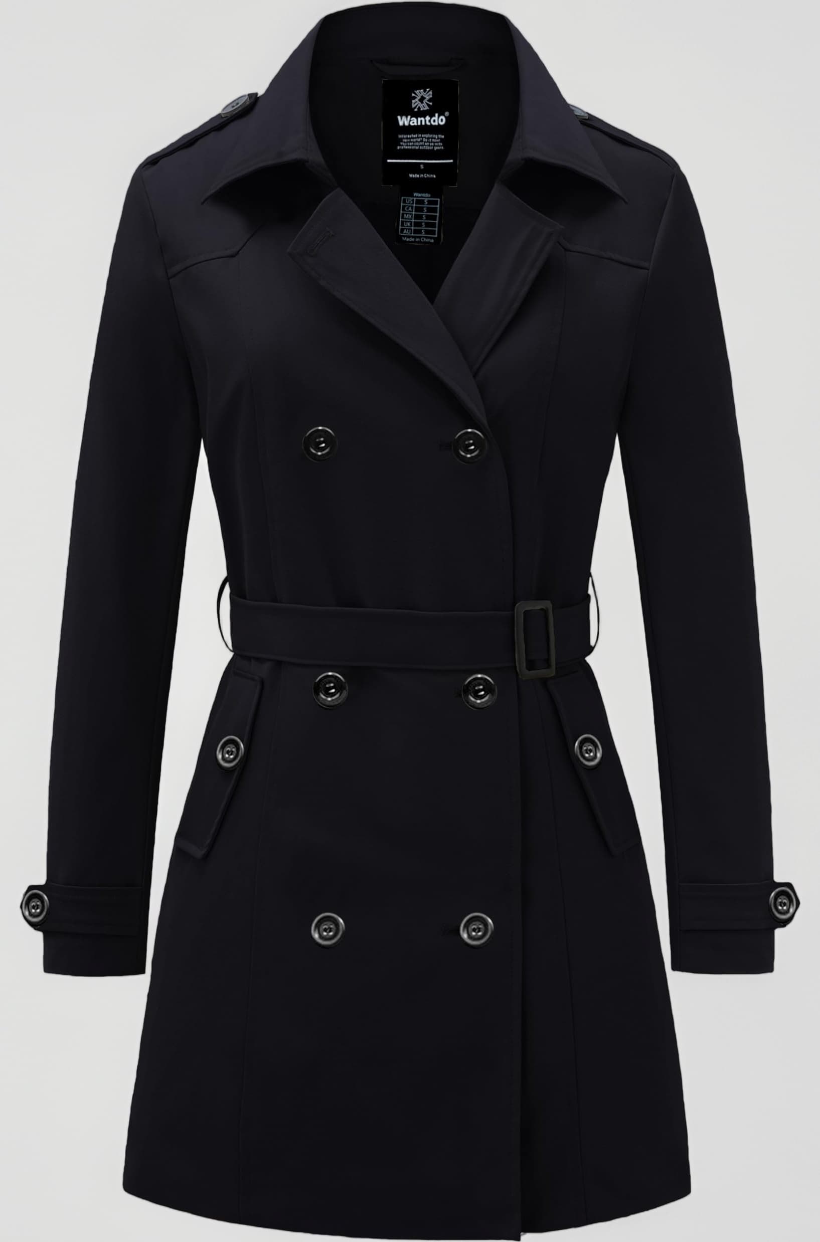 Wantdo Women's Double-Breasted Trench Coat with Belt