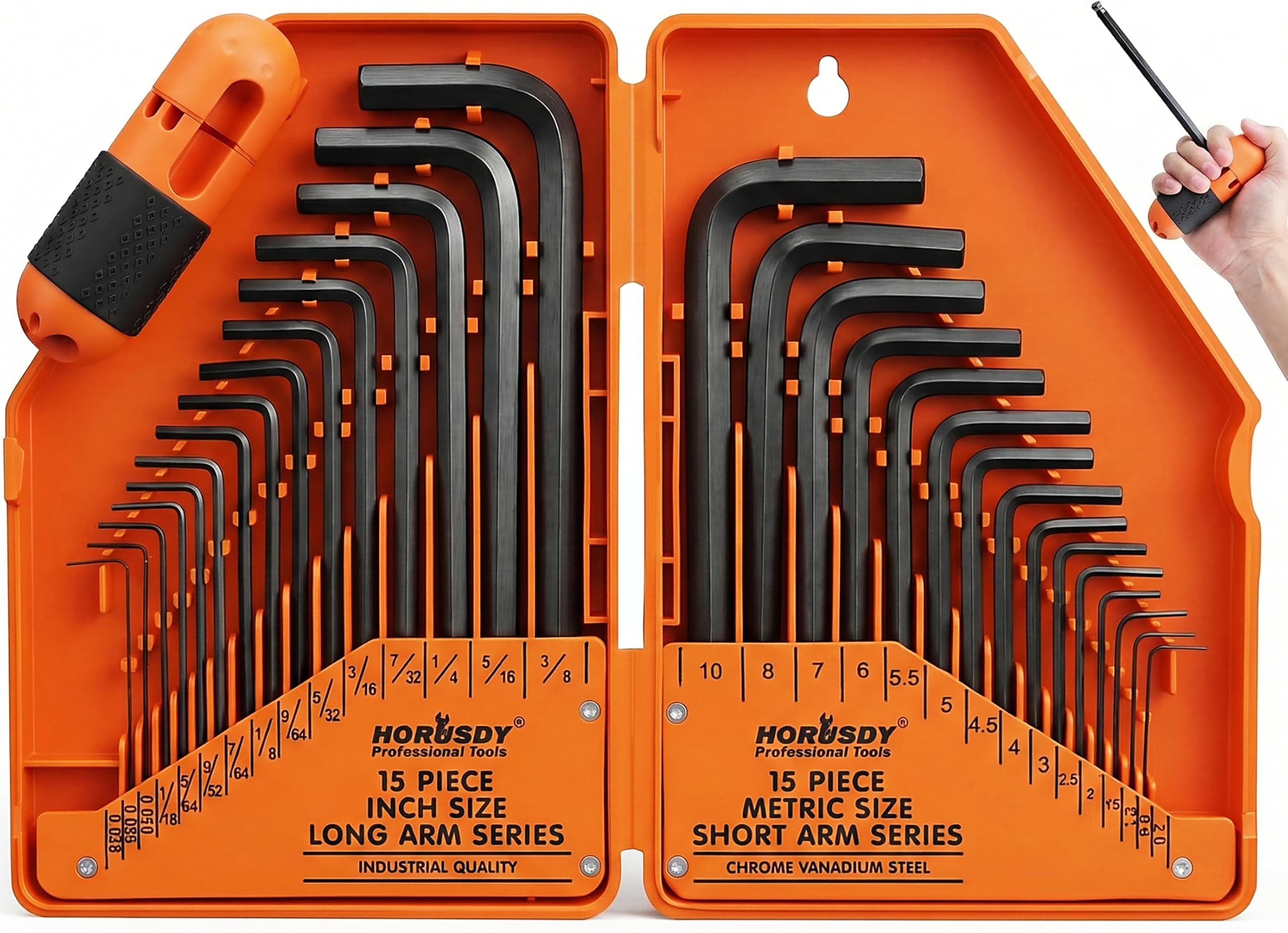 32-Piece Hex Key Set with Another Torque Handle, Allen Wrench Set Inch/Metric MM(0.7mm-10mm) SAE(0.028"-3/8)