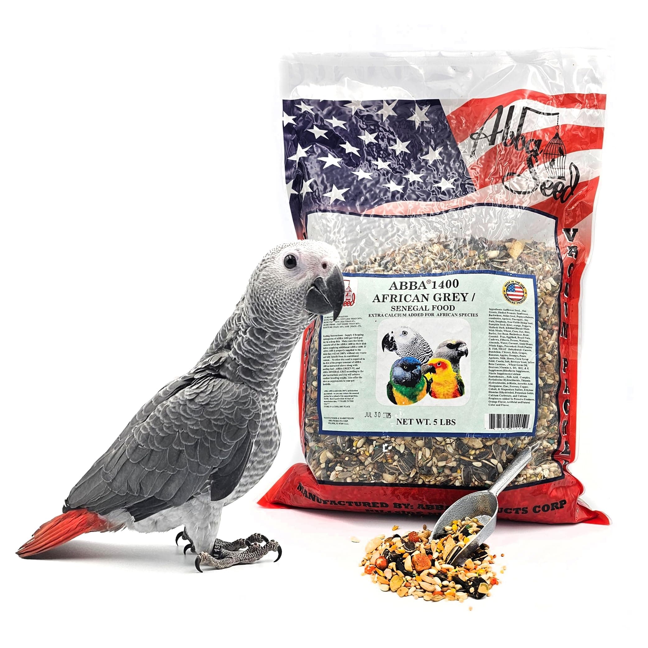 1400 Premium Bird Food for African Grey, Conure, and Senegal Parrot, Bird Seed Blend with Whole Eggs, Fruits and Nuts - Packed with Protein, Vitamins & Minerals, 5 lbs