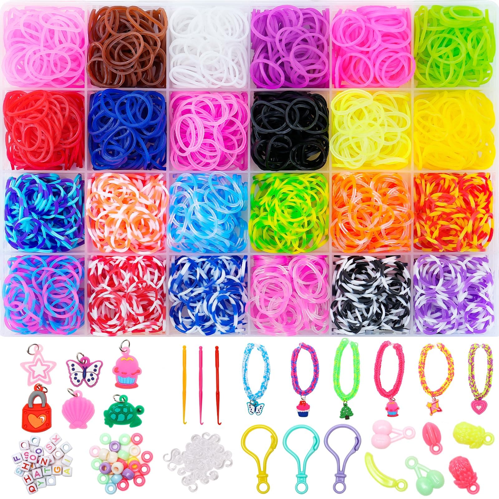24 Colors Rubber Band Bracelet Kit, Bracelet Making Kit for Art and Craft, Rubberband Bracelets kit for Kids Ages 6+