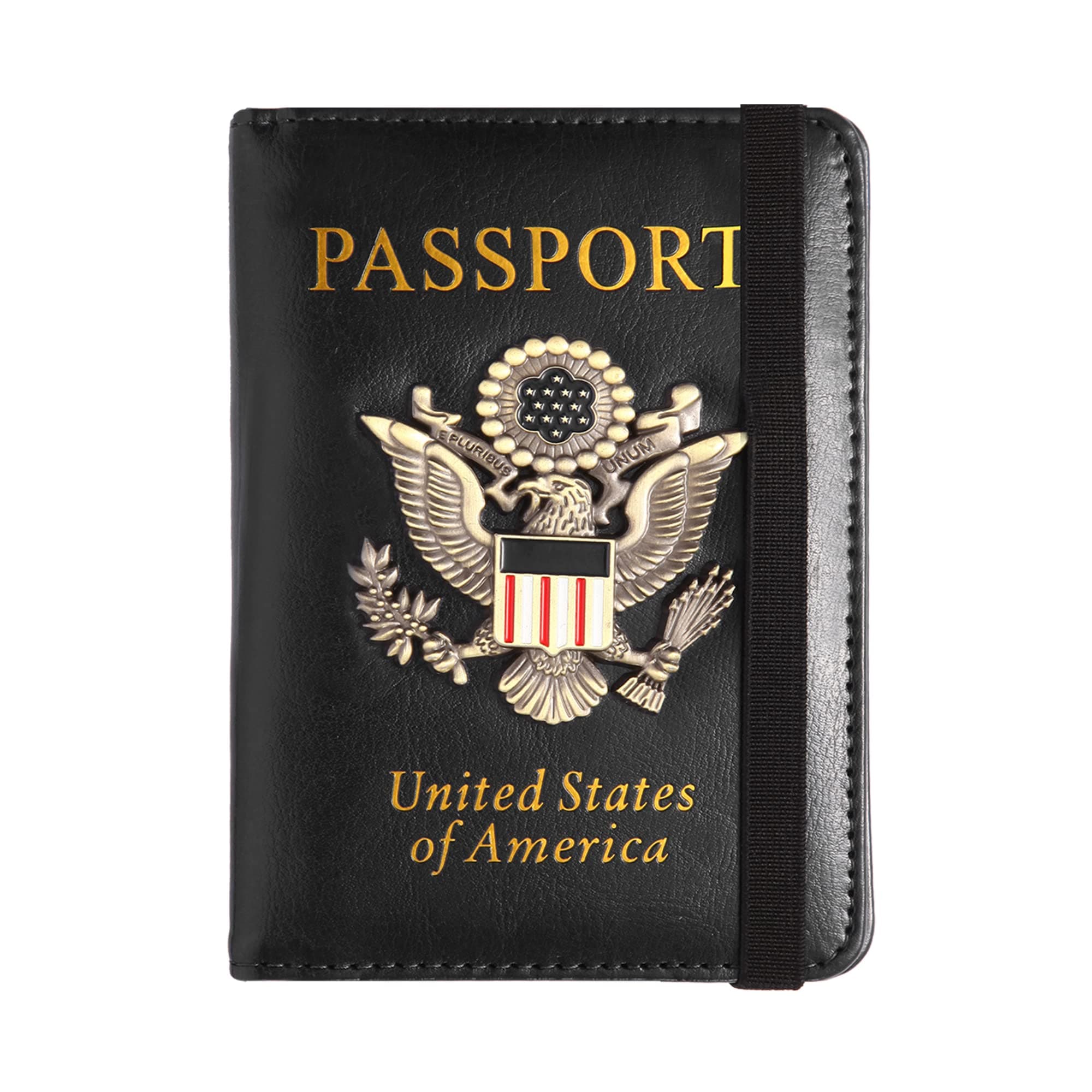 GDTK Leather Passport Holder Cover Case RFID Blocking Travel Wallet (Black)
