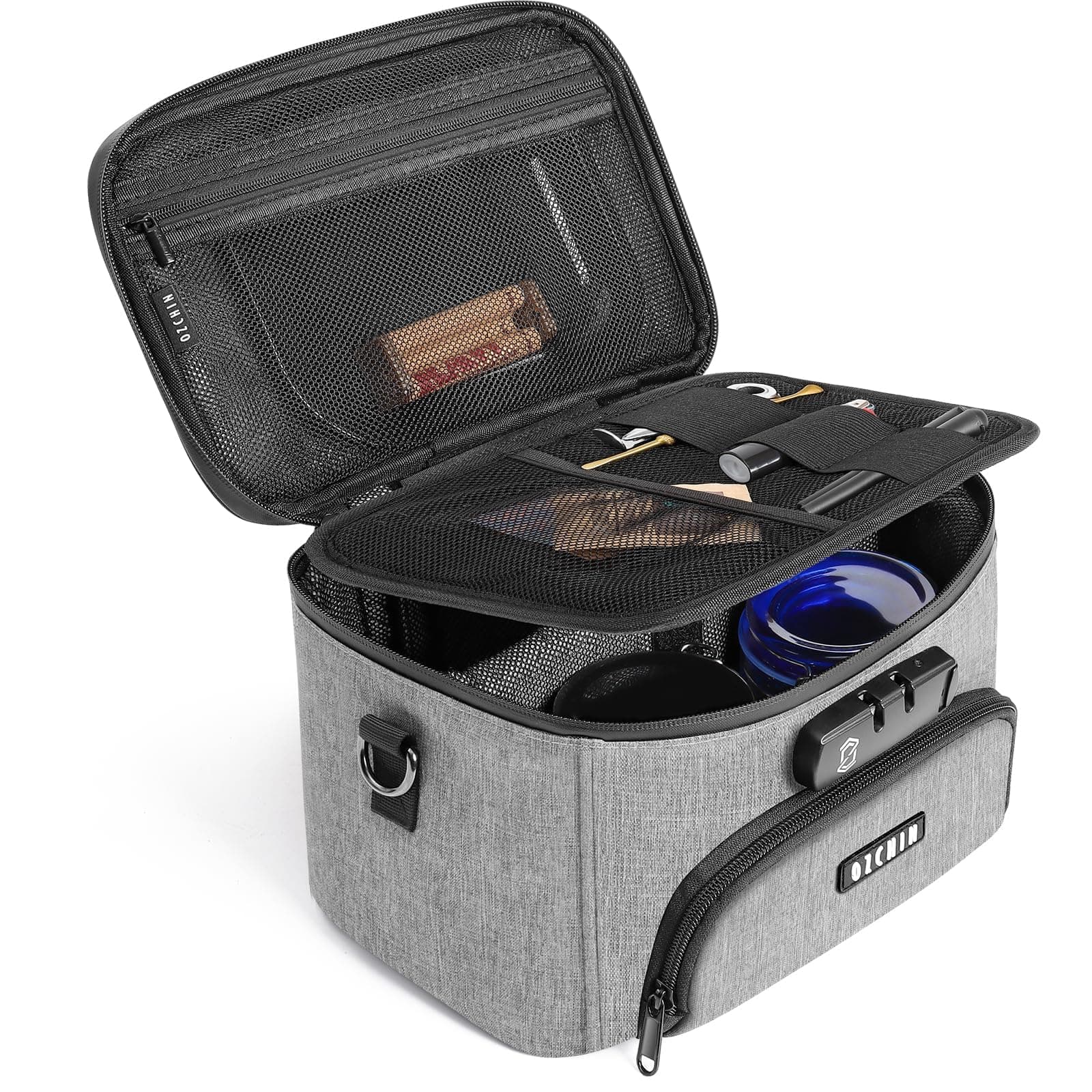 OZCHIN Smell Proof Bag with Combination Lock, Smell Proof Box Activated Carbon Fiber Smoking Accessories, Smell Proof Container, Great Gifts for Father’s Day, Premium Odor Proof Bag(Grey)