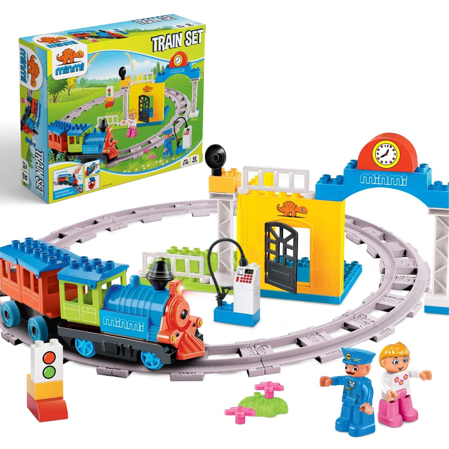 Electric Train Set-Toddler Train Toy Figures & Playsets for Age 2-10Year Old Boy Toy Trains, Kids Toy Train Sets for Boys&Girls, Mini Engine Steam Train Model Train (53 Pieces)
