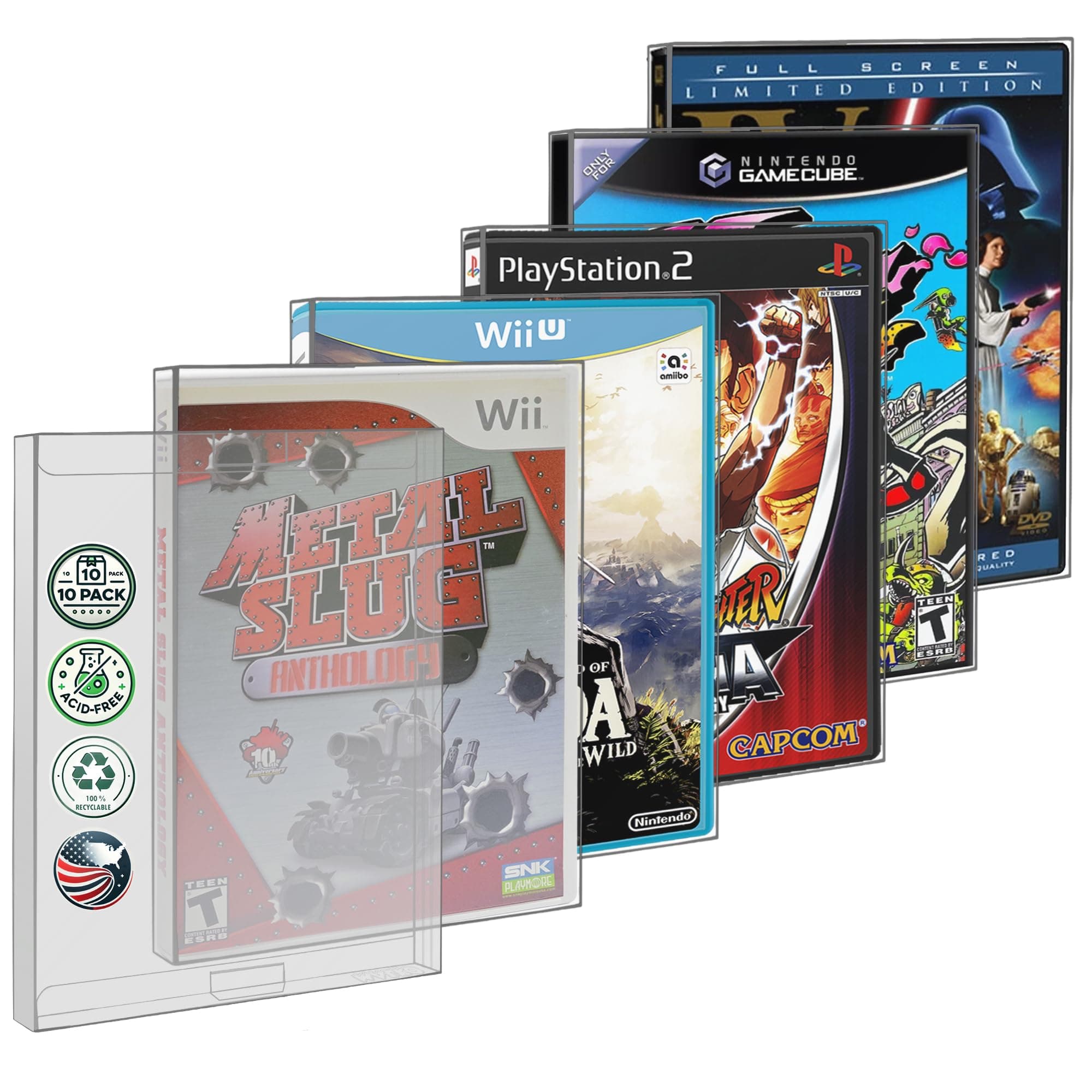MALKO 10 Pack Video Game Protector Case Compatible with: PS2 | WII - WII U | Gamecube | Xbox & DVD Standard Case | Acid Free Protective Sleeve