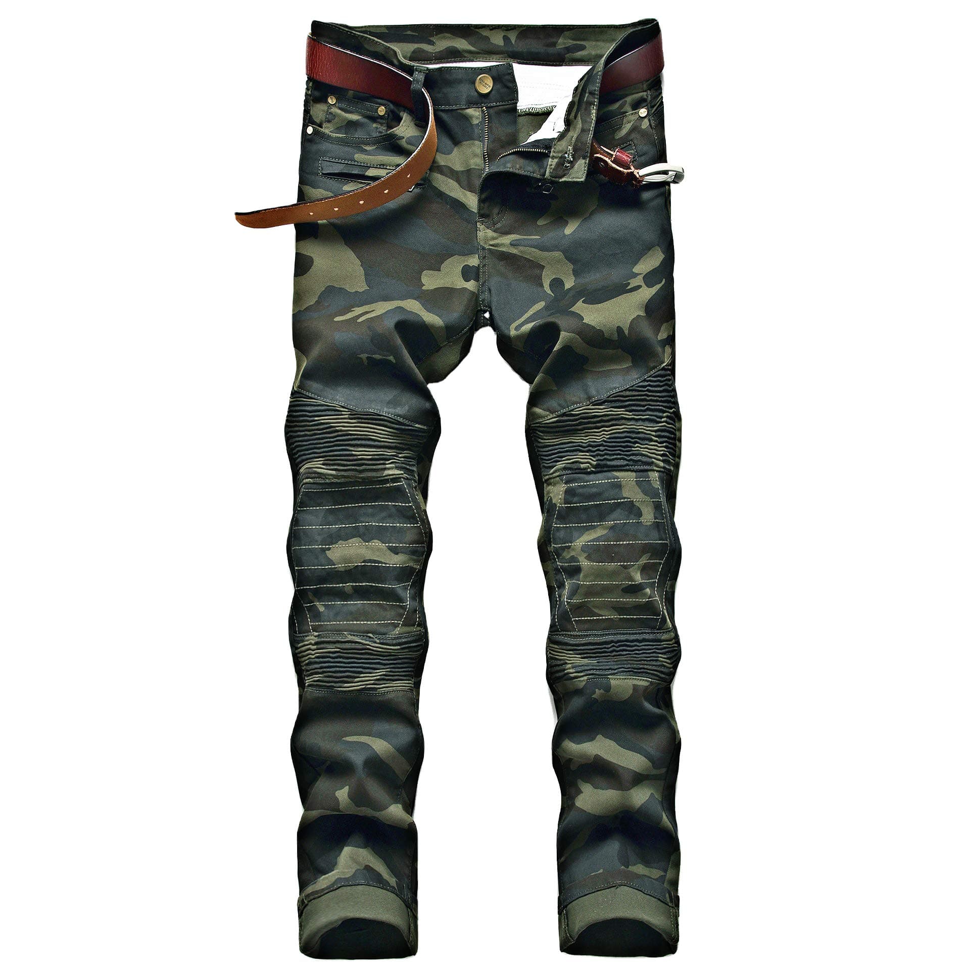 Men's Biker Zipper Deco Washed Straight Fit Jeans (30W x 31L, Camouflage), Camouflage, 30