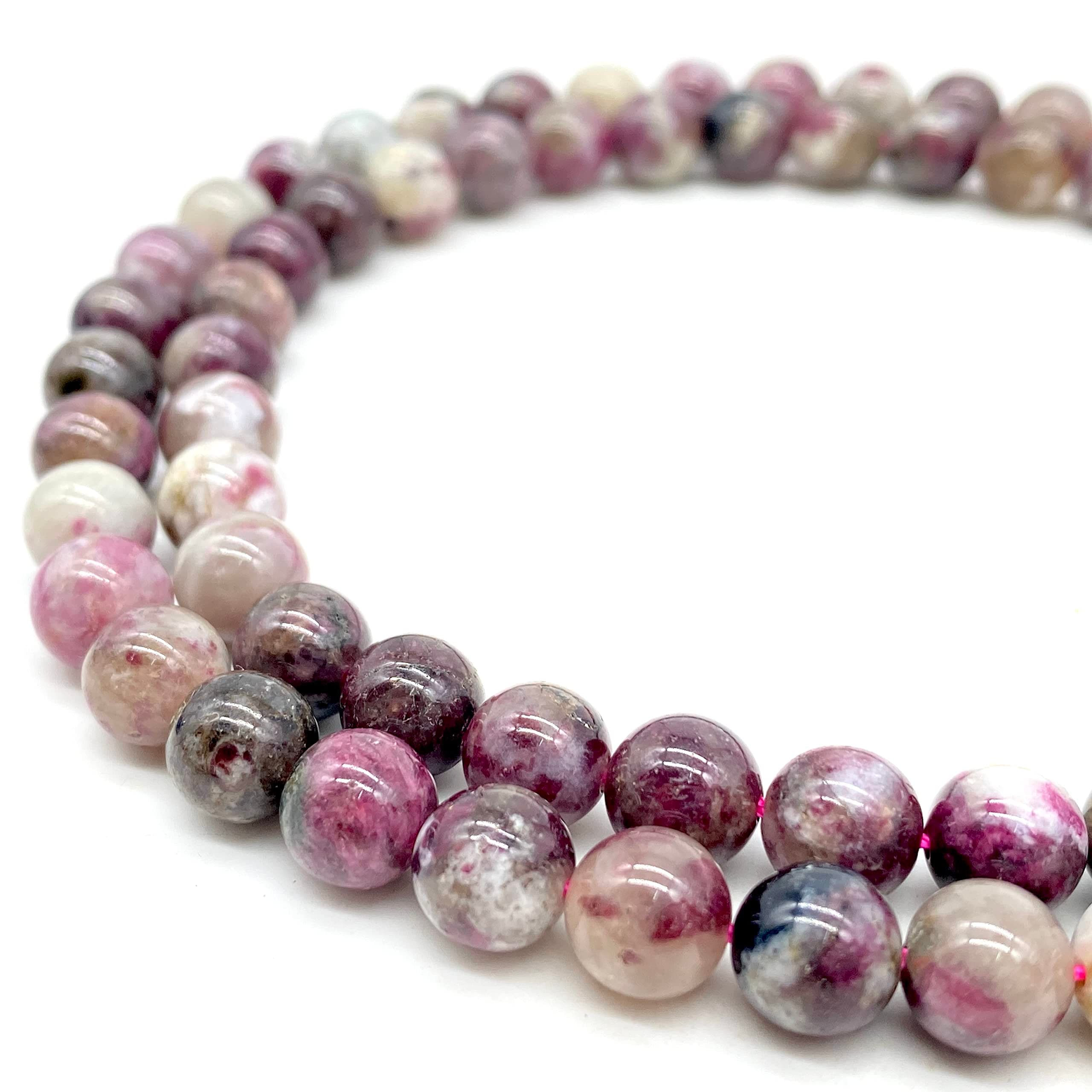 ABCGEMS Brazilian Rio-Grande Mauve Tourmaline Beads AKA Plum Tourmaline (Gorgeous Shades of Deep Red, Soft Pink, Pristine White, and Elegant Black) Energy Healing Stone Smooth Round 6mm Tiny