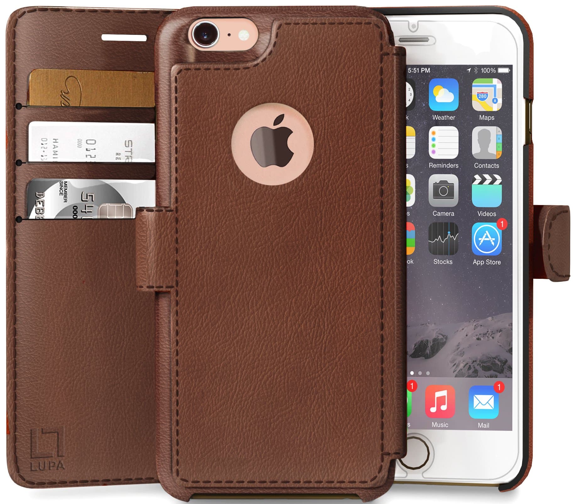 iPhone 7 Wallet Case, Durable and Slim, Lightweight with Classic Design & Ultra-Strong Magnetic Closure, Faux Leather, Light Brown, Apple 7 (2016)
