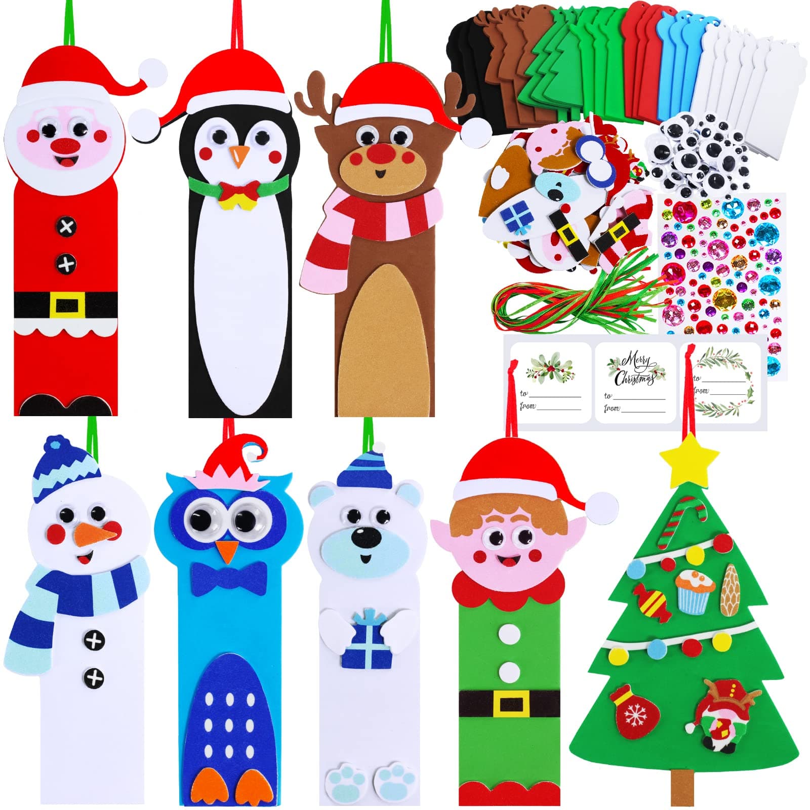 24 Sets Christmas Craft Kits Winter Crafts DIY Christmas Ornaments Art Sets Snowman Reindeer Pine Tree Owl Penguin Christmas Foam Stickers Arts and Crafts for Kids Holiday Classroom Activities