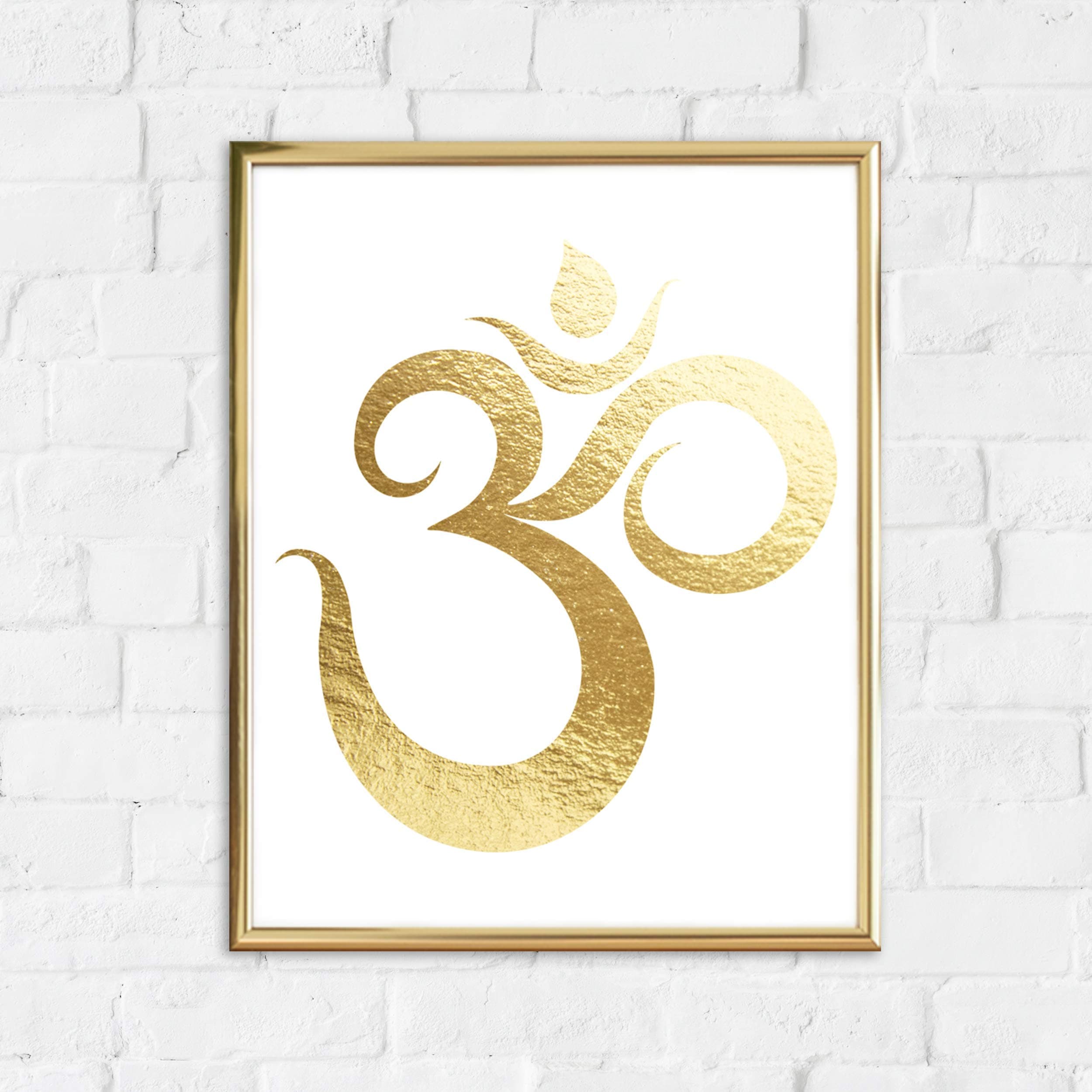 Gold Wall Decor Yoga Om Symbol Sanskrit Zen Gold Foil Art FRAMED or UNFRAMED Decor 8x10 inches | Perfect Gift or Home Decor, Office Decor, or Yoga Studio Decor!