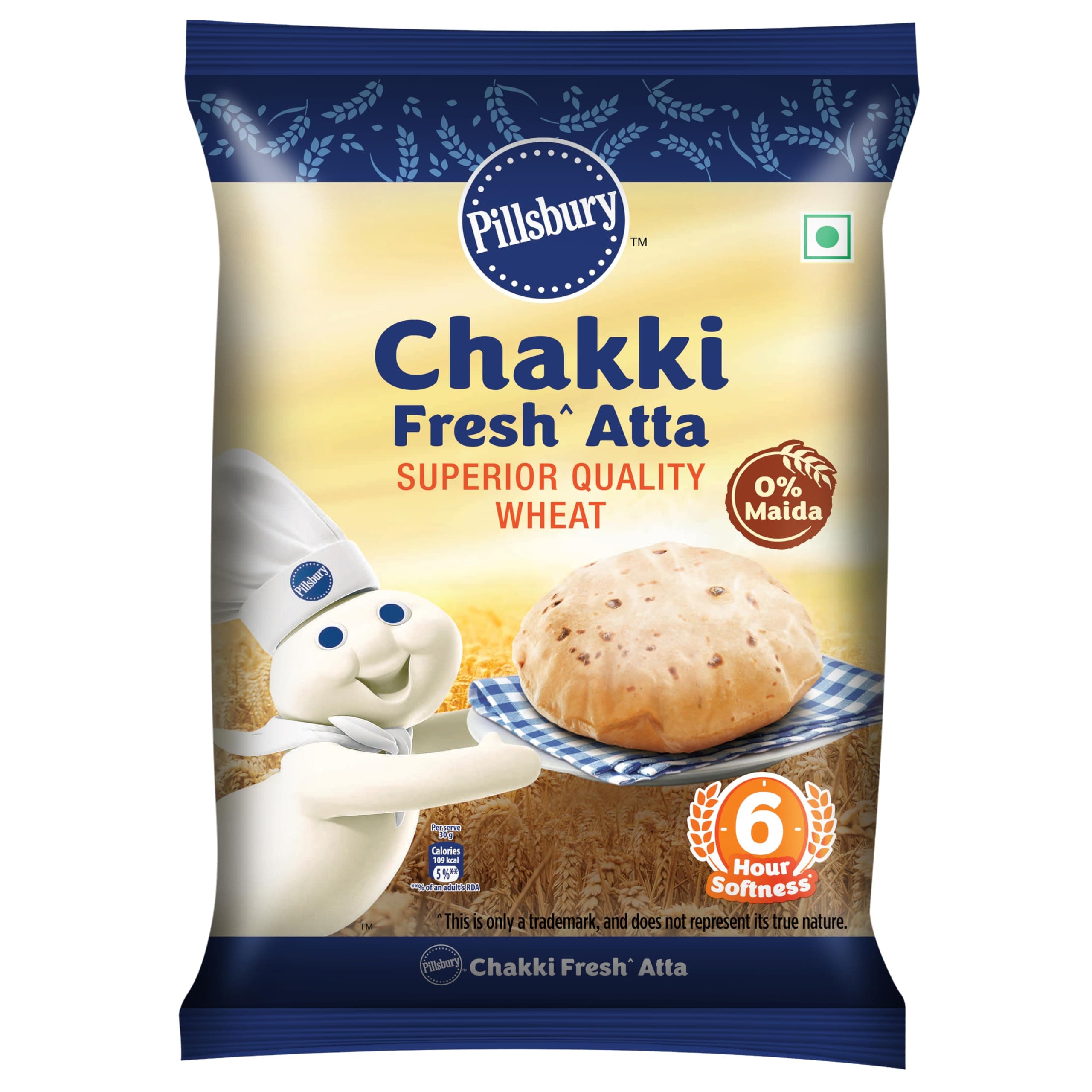 Pillsbury Chakki Fresh Whole Wheat Atta | 100% Wheat Atta| Upto 6 hours of Softness| 1kg