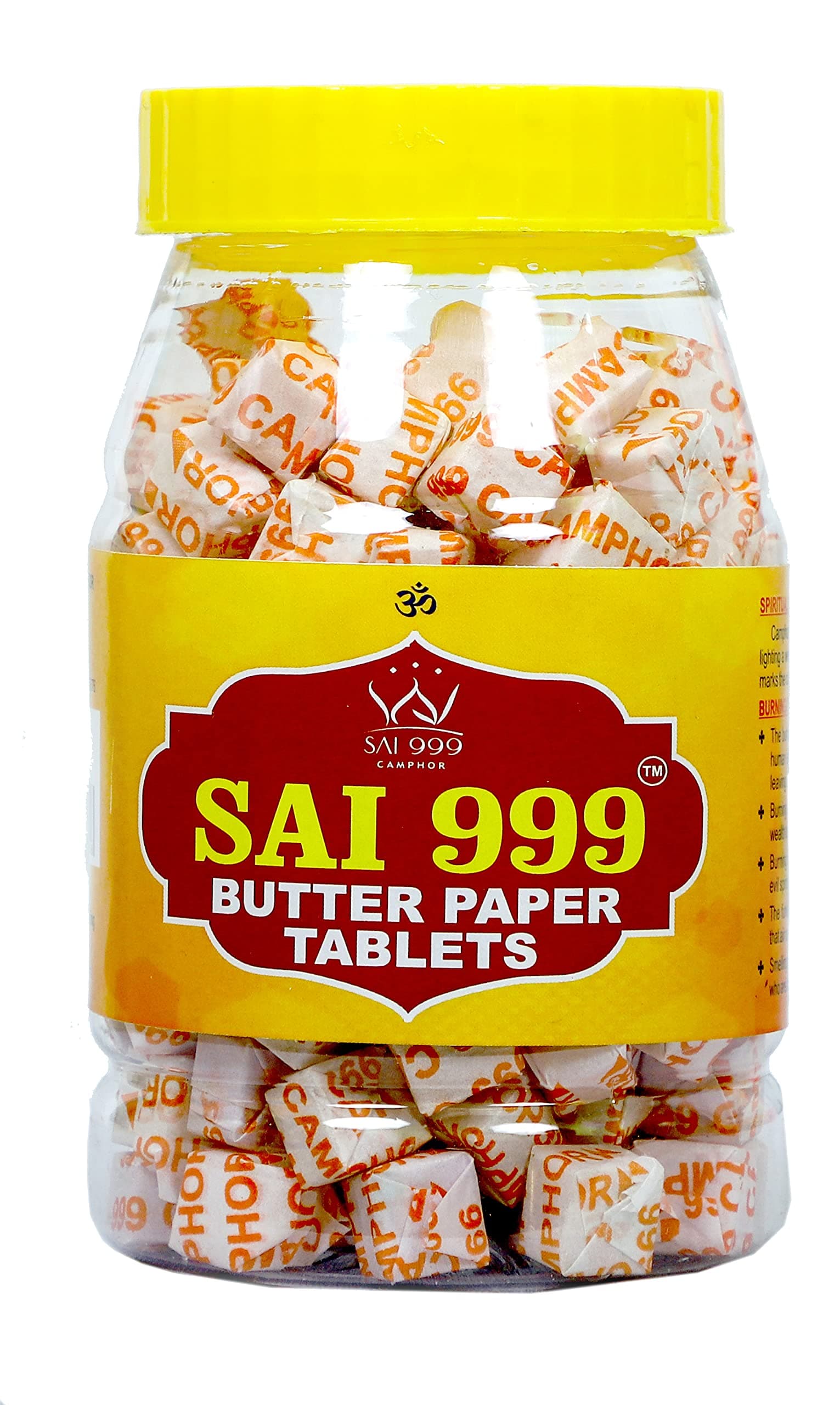 Sai 999 Camphor Tablet Jar (Square Butterpaper Tablets Jar, 100 Tablets * Pack Of 1)