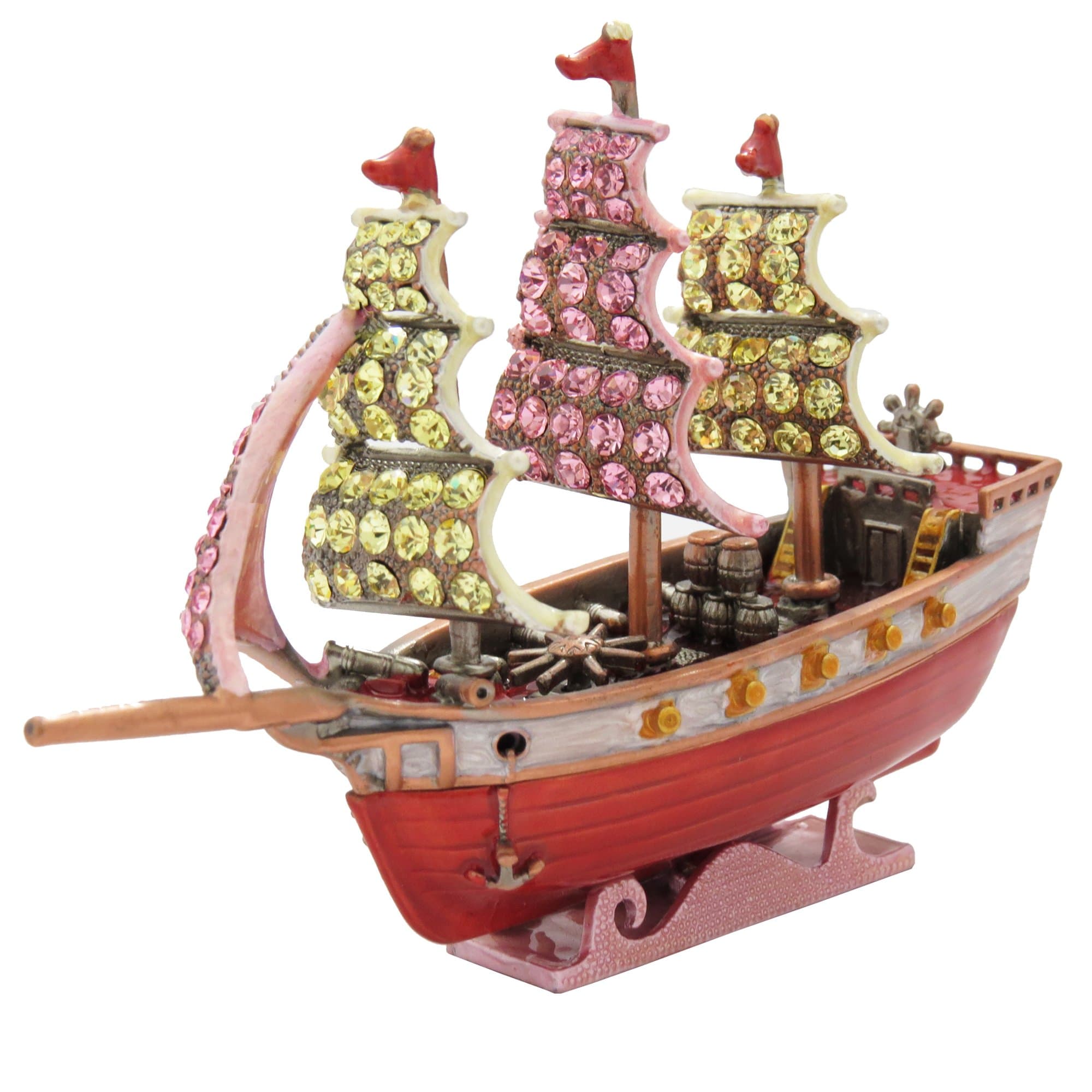 Garnet Red Enamel Crystal Sail Boat Yacht Ship Collectible Gift Decoration Trinket Jewelry Box