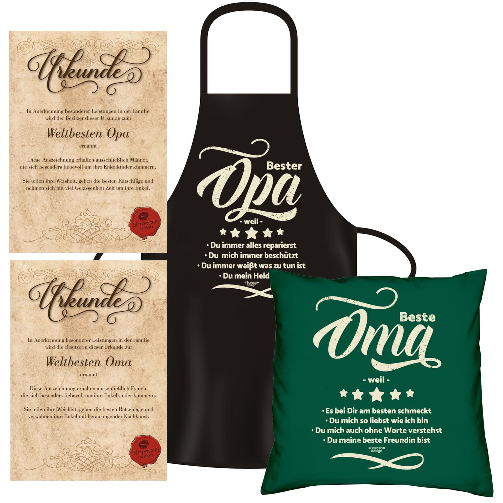 Gifts Set Women Christmas Oma Opa Filled Cushion and Cooking Apron Bester Opa Grandma To The Matching Certificate, Fabric, Schwarz_6, One Size