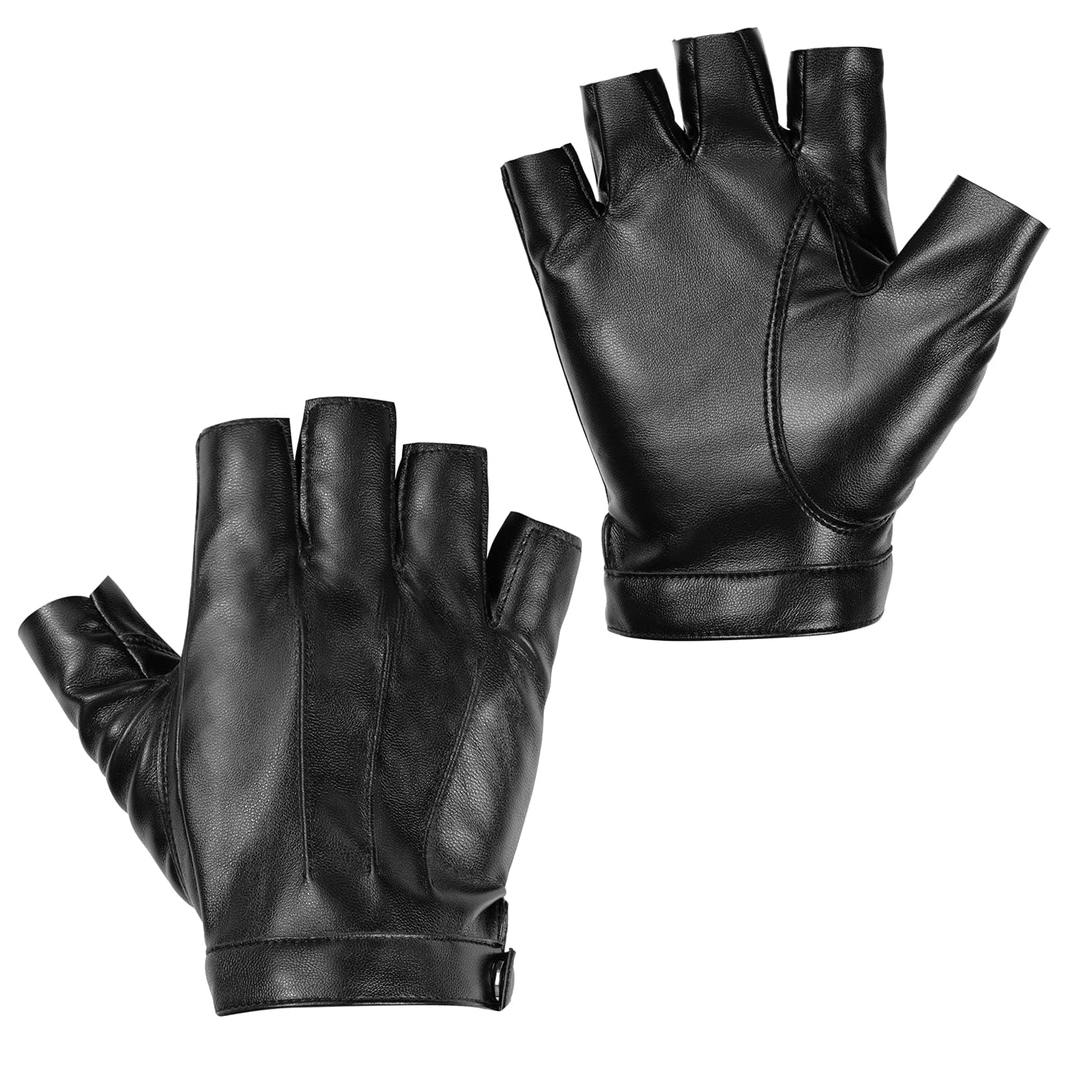 yeabwpsFingerless PU Faux Leather Gloves, Half Finger Outdoor Sport Glove Black Biker Punk Gloves for Women and Men
