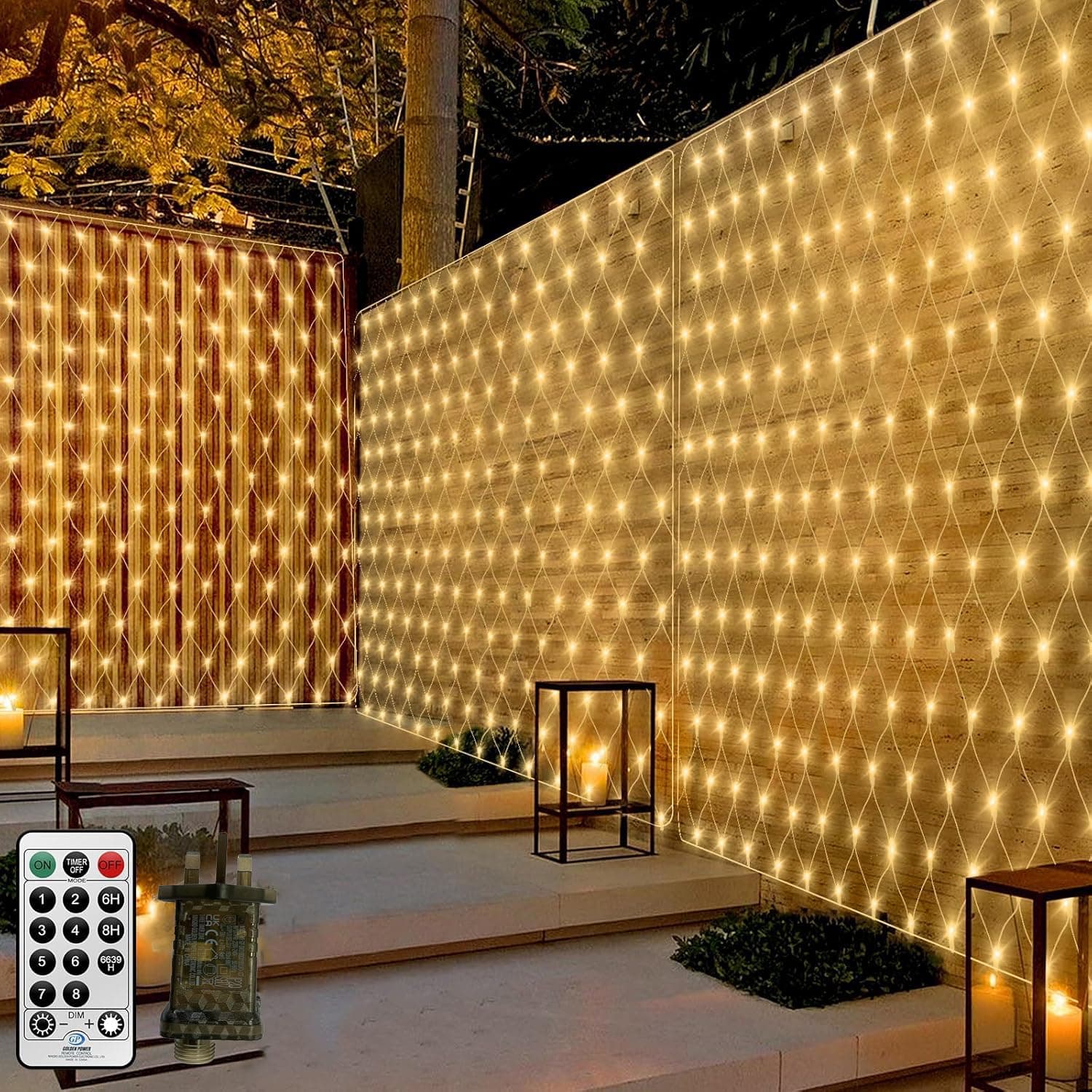 3M X 2M Net Lights Outdoor Mesh Net Lights for Bushes Plug in,200LED Outside Garden Tree Light Balcony Fence Fairy Light Waterproof Connectable with Remote for Gazebo Curtain(Warm White)