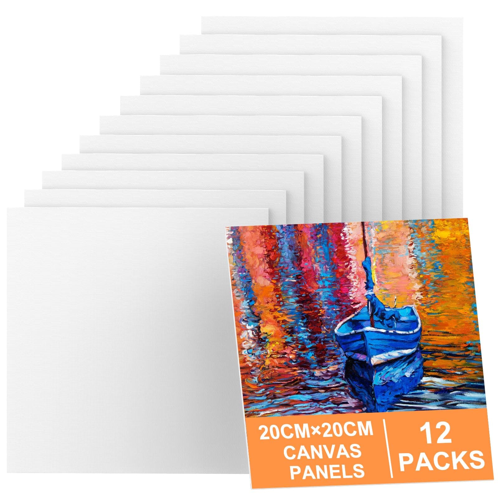 Canvas for Painting 20 x 20cm, 12 Packs Small Canvases for Painting Cotton Acid-Free for Acrylic & Oil Paint & Wet Water Art Media, Hobby Painters and Beginner