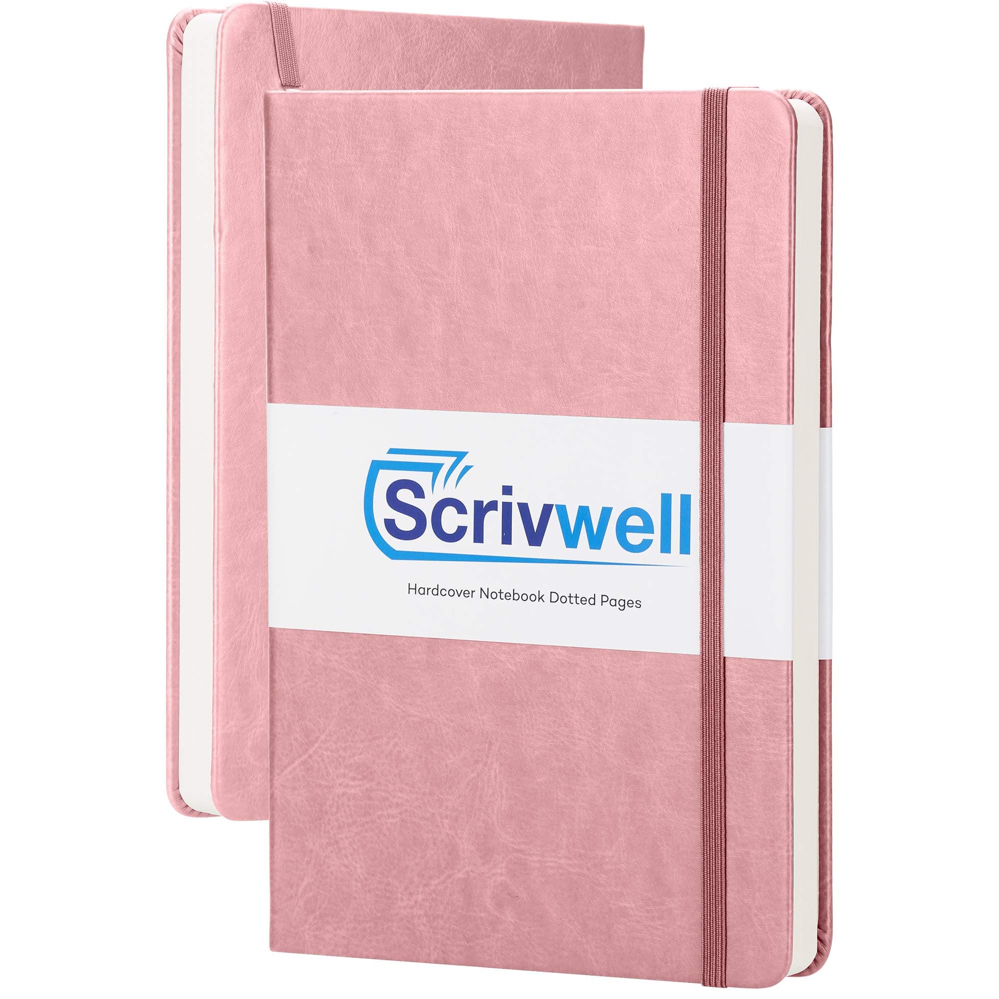 Dotted A5 Hardcover Notebook - 208 Dotted Pages with elastic band, two ribbon page markers, 120 GSM paper, pocket folder - great for bullet journaling - Pink