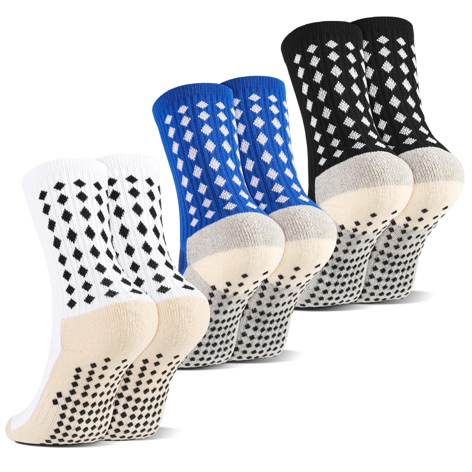 3 Pairs Kids Football Socks Grip Socks, Anti-Slip Ankle Sock Nonslip Football Sock for Boys Girls Running Training Sporting, Size 4-5.5