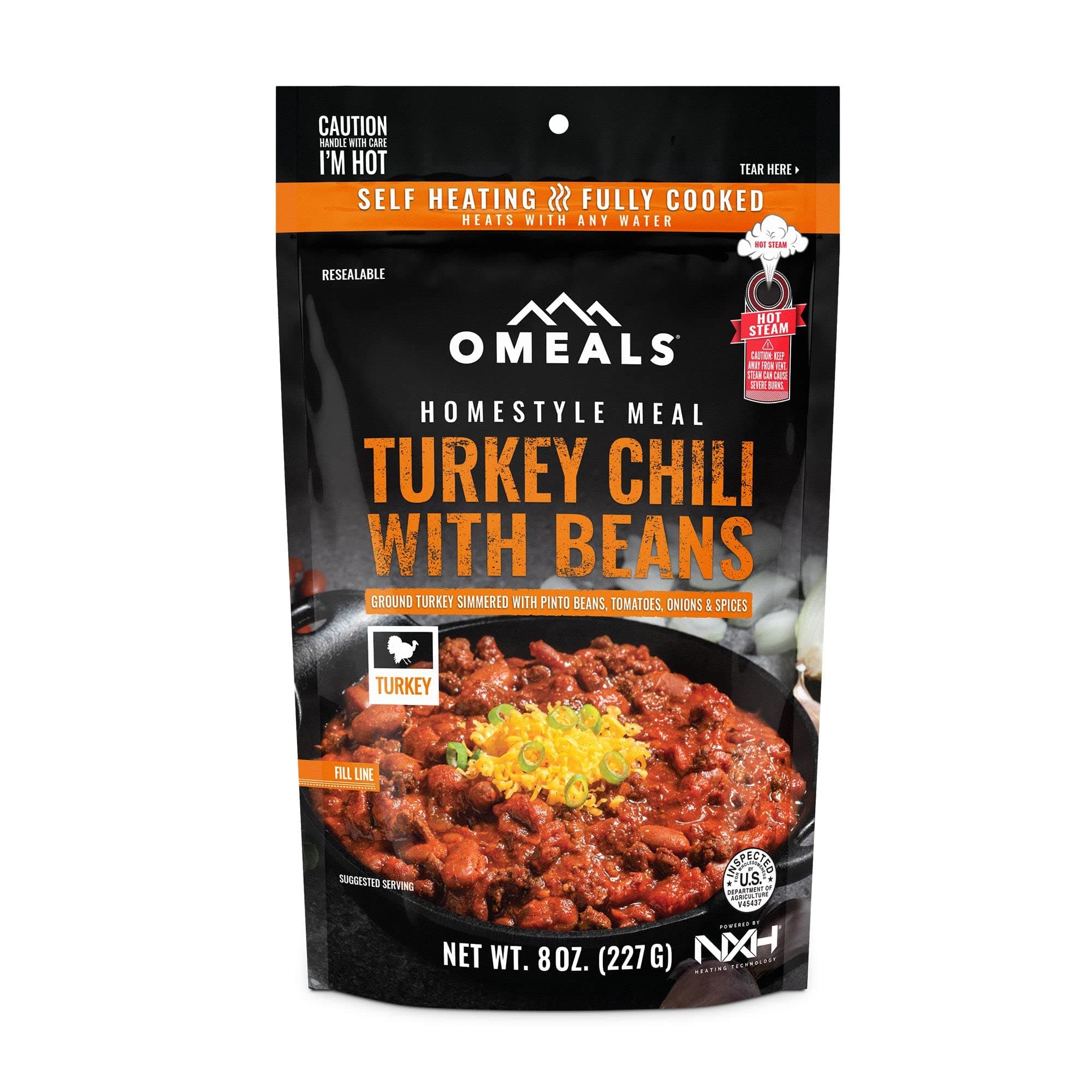 Turkey Chili with Beans-MRE-Sustainable Premium Outdoor Food-Extended Shelf Life-Fully Cooked w/Heater-No Refrigeration-Perfect for Outdoor Enthusiasts, Travelers, Emergency Supplies-USA Made