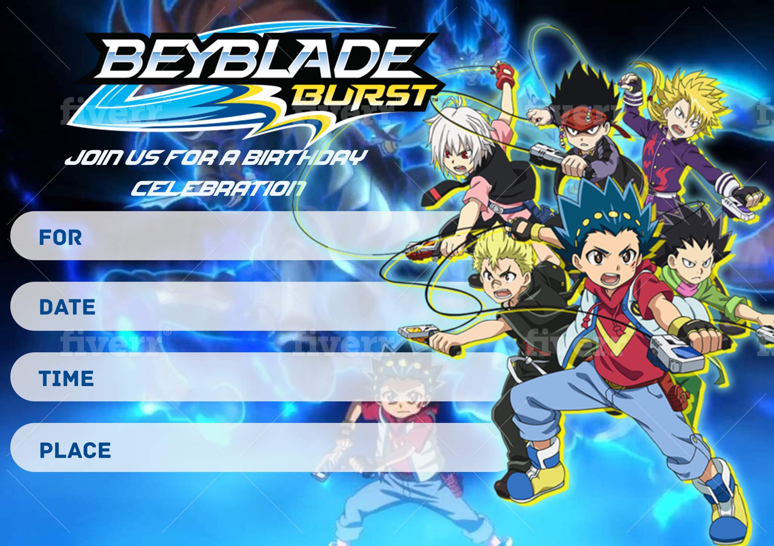 Beyblade Invitation Cards and Envelopes – 20 Fill-in Invites for Kids Birthday Bash and Theme Party, 10X15 cm, Postcard Style……