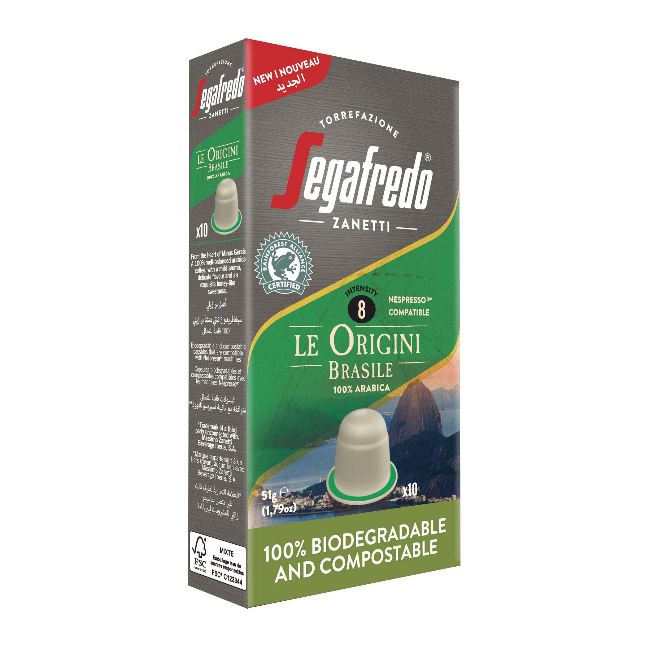 SegafredoZanetti Le Origini Brasile Nespresso Compatible Coffee Capsules 5.1g, Pack of 10