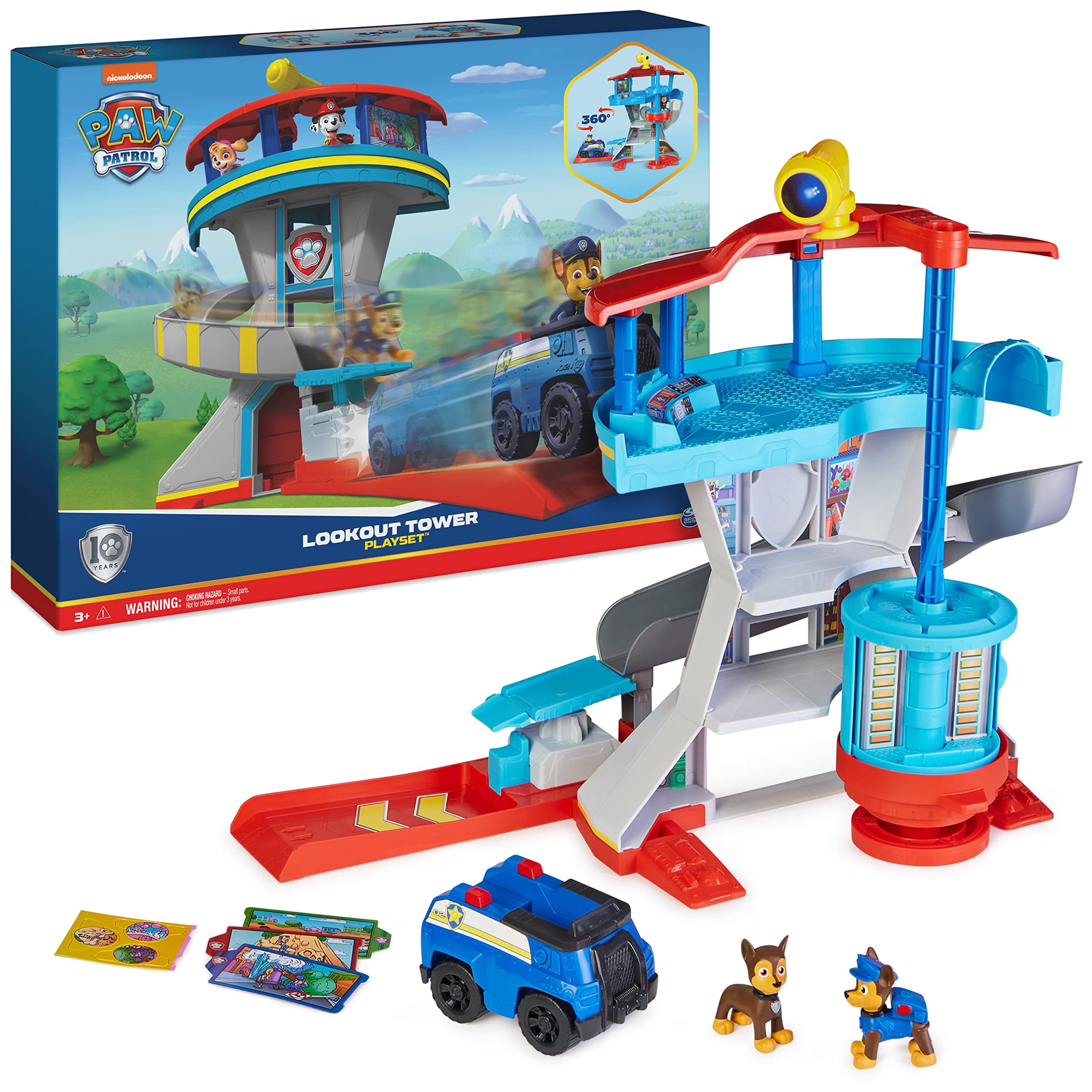 PAW Patrol, Lookout Tower, Headquarters Playset with 1 Chase Base Vehicle, 2 Chase Figures and Accessories, Suitable for Children from 3 Years