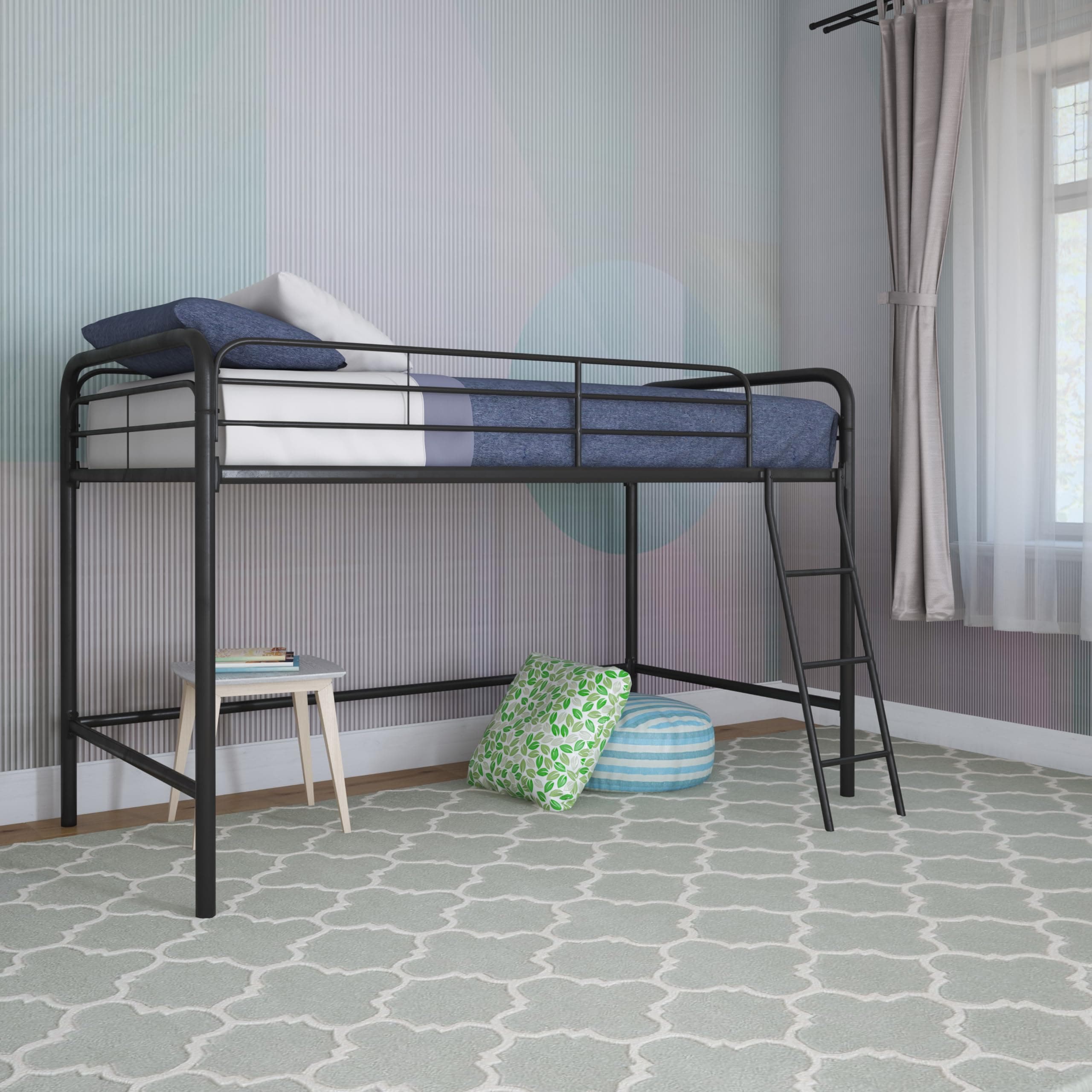 Junior Loft Bed, Space-Saving Metal Frame, Black Finish, Ideal for Younger Children