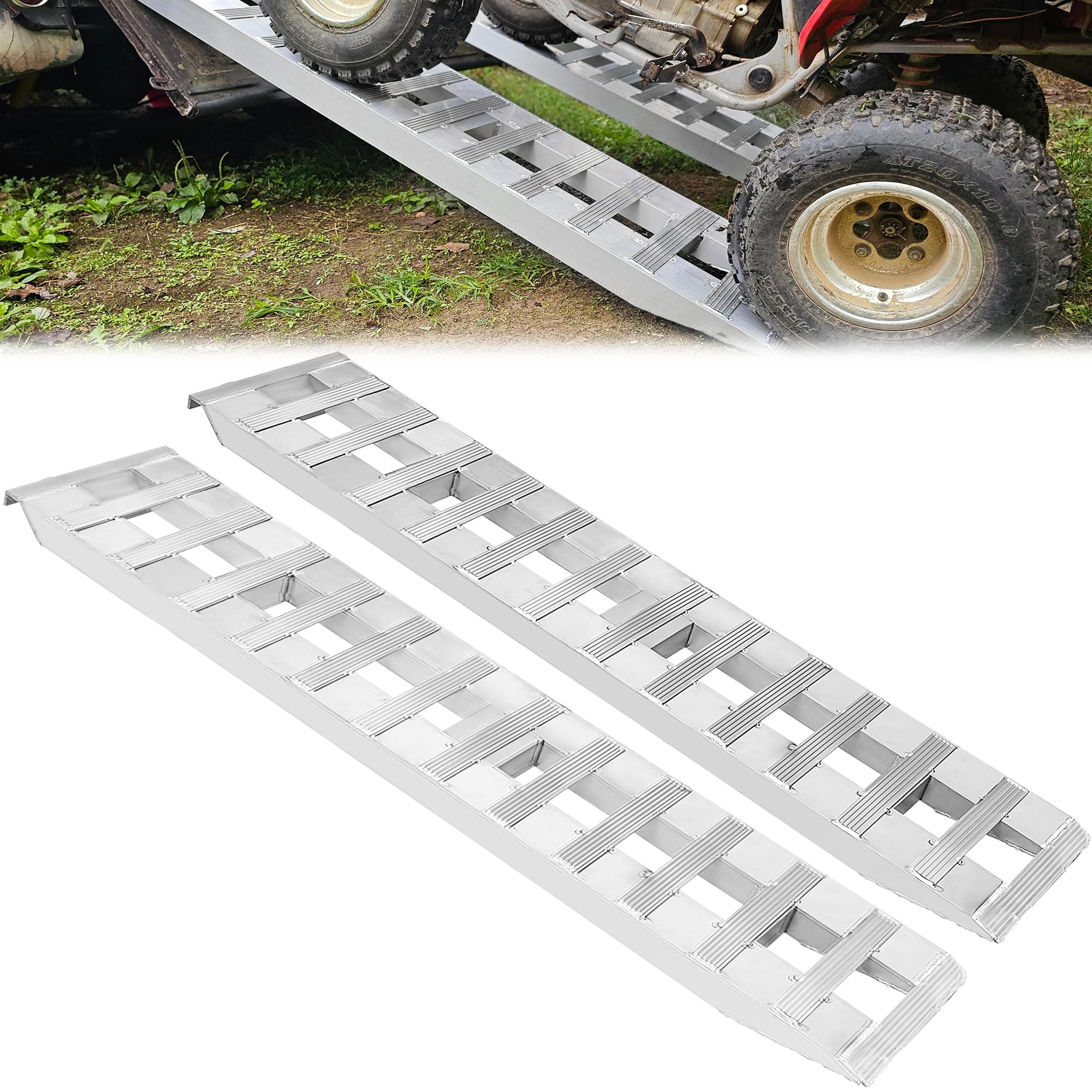 YITAMOTOR 2pcs 6000lbs 60" x 12" Aluminum Trailer Ramps, Heavy Duty Loading Ramps for Car ATV Truck Auto Hauler with Knife & Hook Ends
