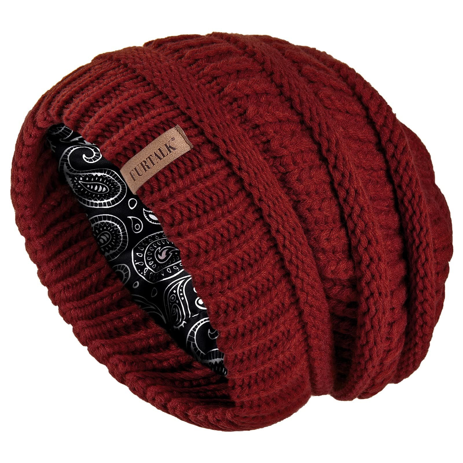 FURTALKSlouchy Beanie Hats for Women Satin Lined Knitted Hat Double Layer Soft Warm Winter Beanie Hat for Girls