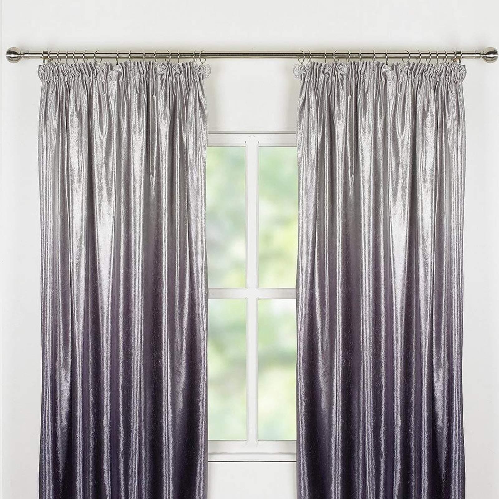 Dreamscene Ombre Velvet Pencil Pleat Curtains, 66" x 72", Polyester Suede, Plum Silver Grey, 66" wide x 72" drop