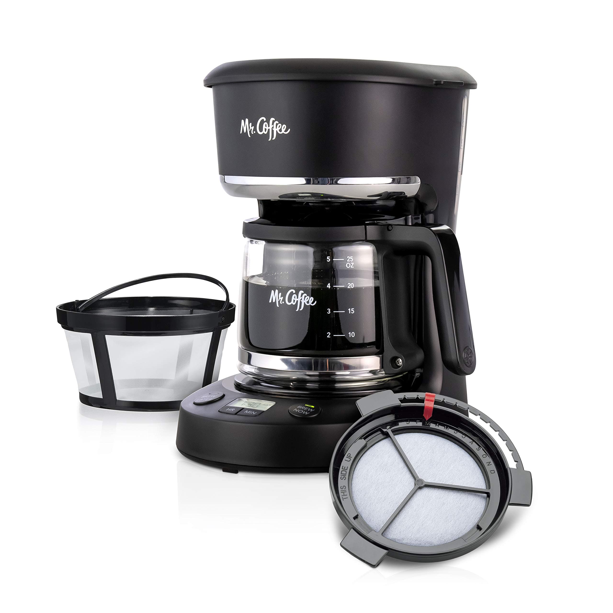 Programmable Coffee Maker 5 Cups with Auto Pause Glass Carafe Compact Design Black