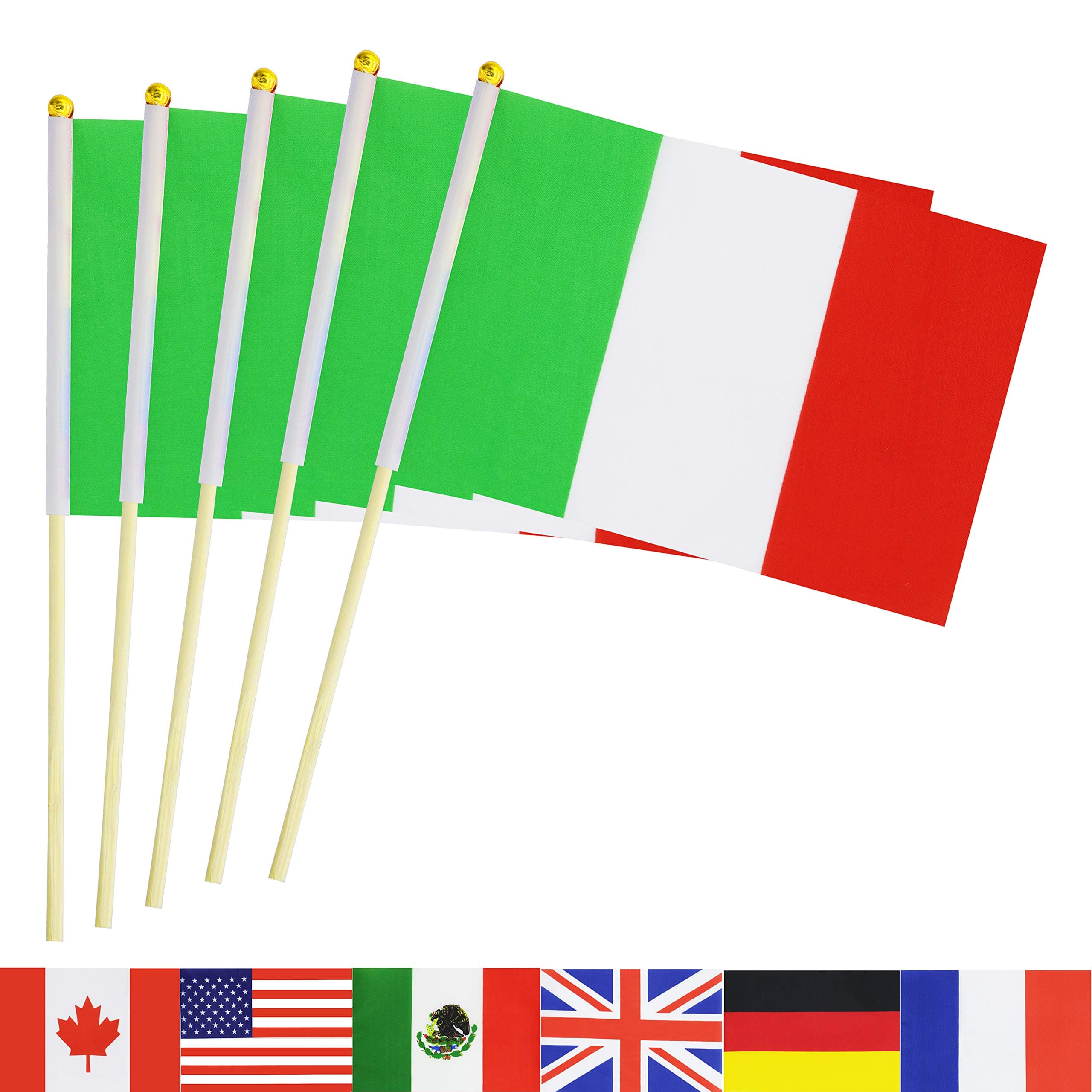Italy Stick Flag,50 Pack Hand Held Small Italian National Flag with Wood Pole Mini International Countries World Flags Banner On Stick,Party Decorations for Parades,Olympic,School Sport Events