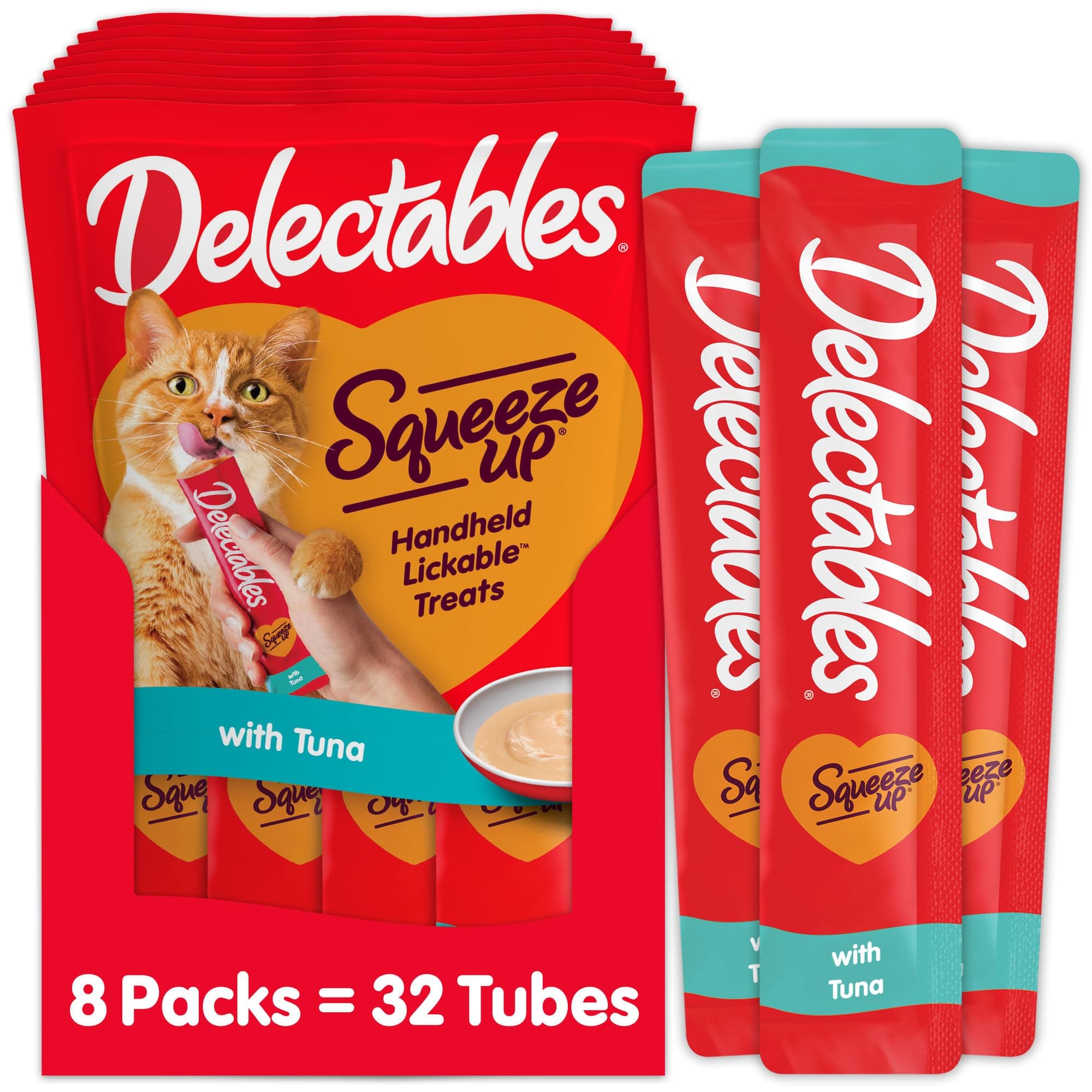 Hartz Delectables Squeeze Up Interactive Lickable Wet Cat Treats for Adult & Senior Cats, Tuna, 4 Count (Pack of 8)