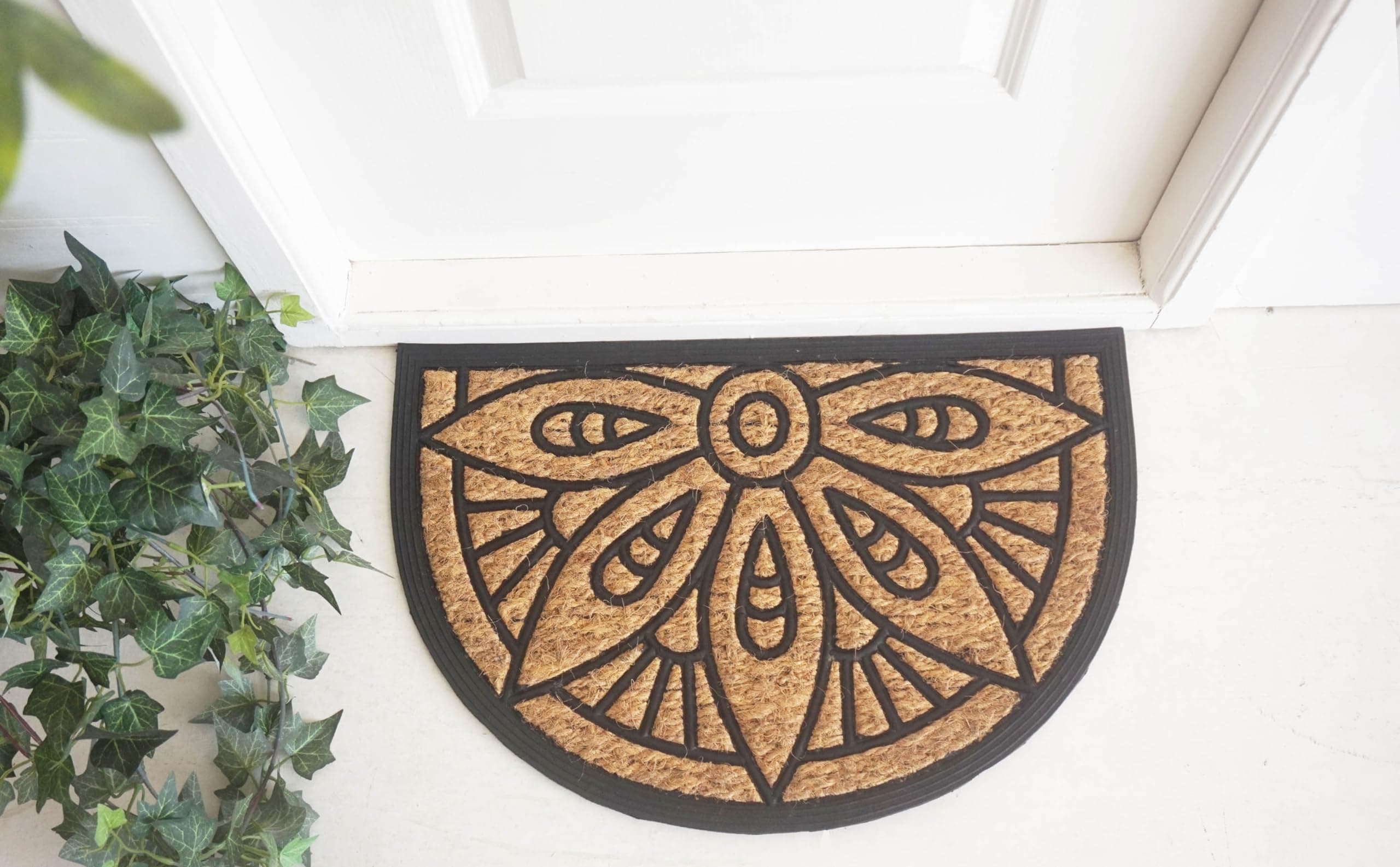Orchid Moulded Natural Doormat 40x60 cm, Half Round Door Mat Outdoor, Heavy Duty Front Door Mat, Anti Slip Entrance Mat Outside, Dirt Trapper Rubber Backed Doormat