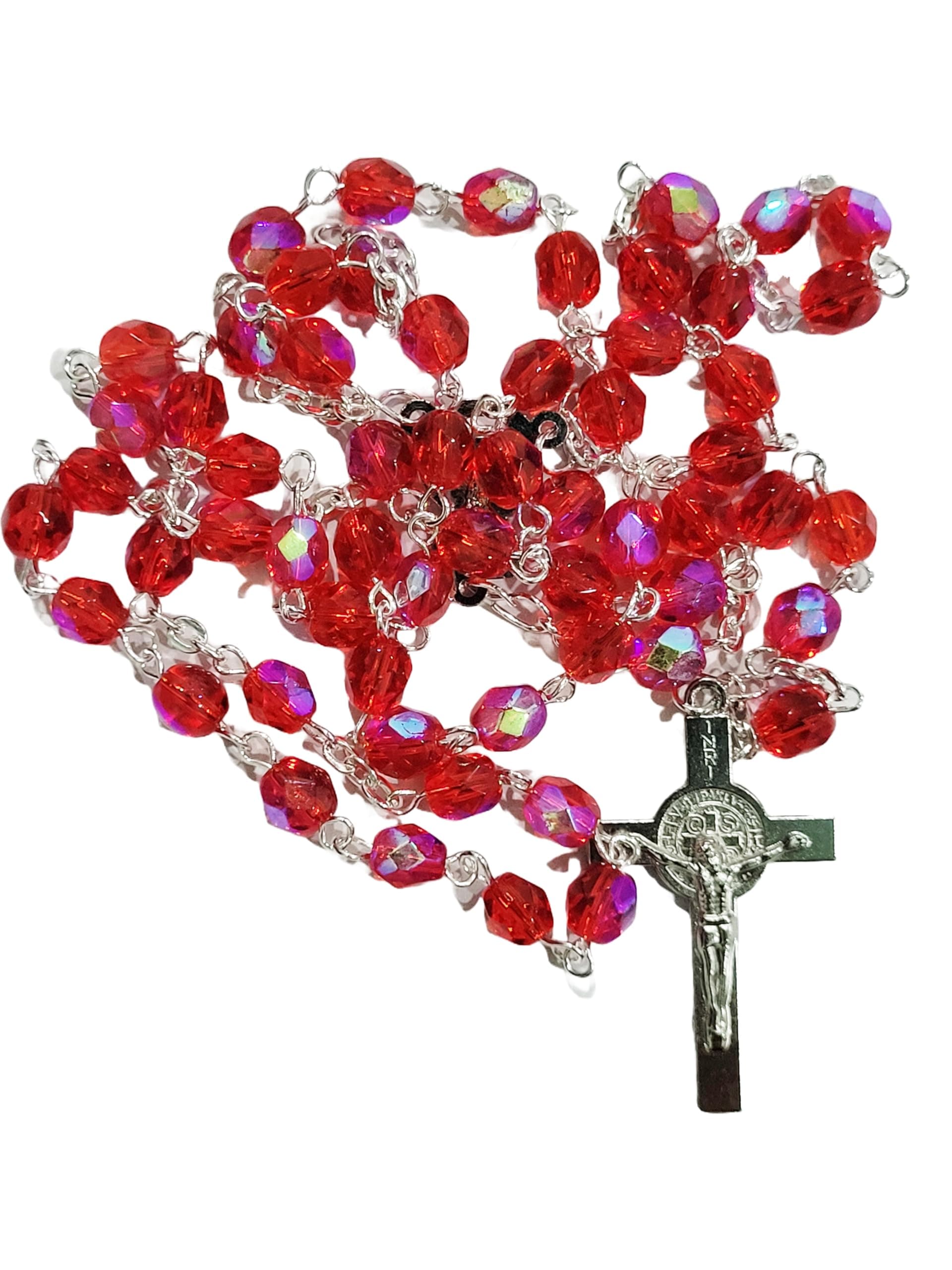 Catholic Praying Rosary with St Benedict Cross for Men & Women (Red)