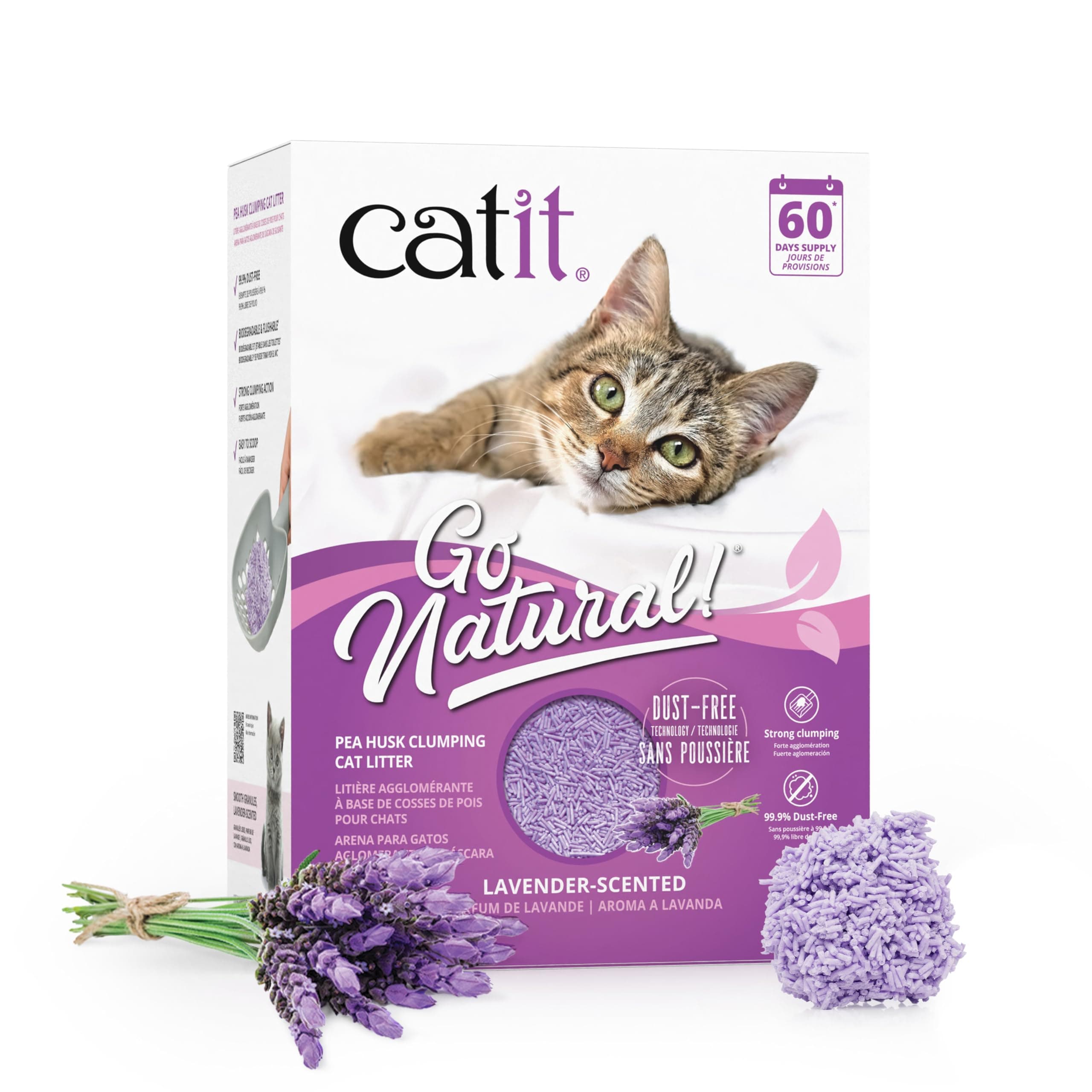 Catit Go Natural Pea Husk Clumping Cat Litter, Lavender, 5.6 kg/12.3 lbs (14 L)