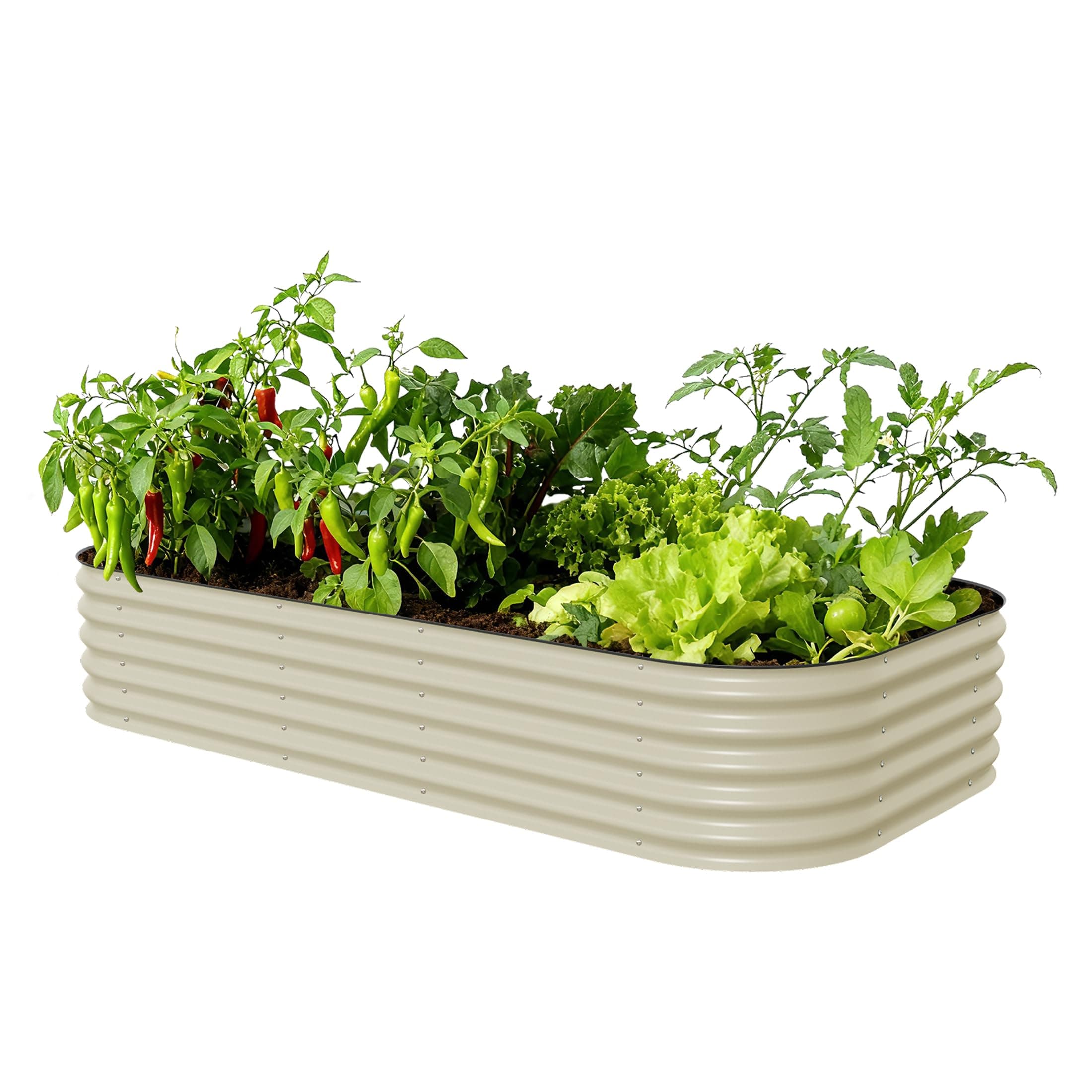 Vego garden Raised Garden Bed Kit, 17" Tall 10 in 1 Jumbo Modular Metal Planter Box for Vegetables, Flowers, Herbs, Pearl White