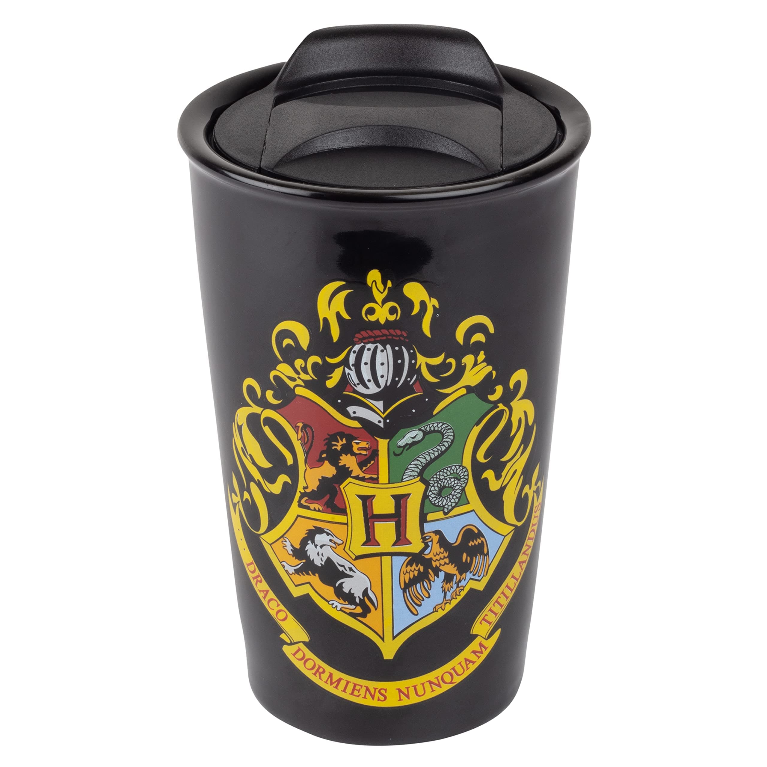 Harry Potter Hogwarts Travel Coffee Mug, 14oz - Ceramic Tumbler with House Crest Design - Officially Licensed - Book & Movie Gift for Kids, Teens, Adults