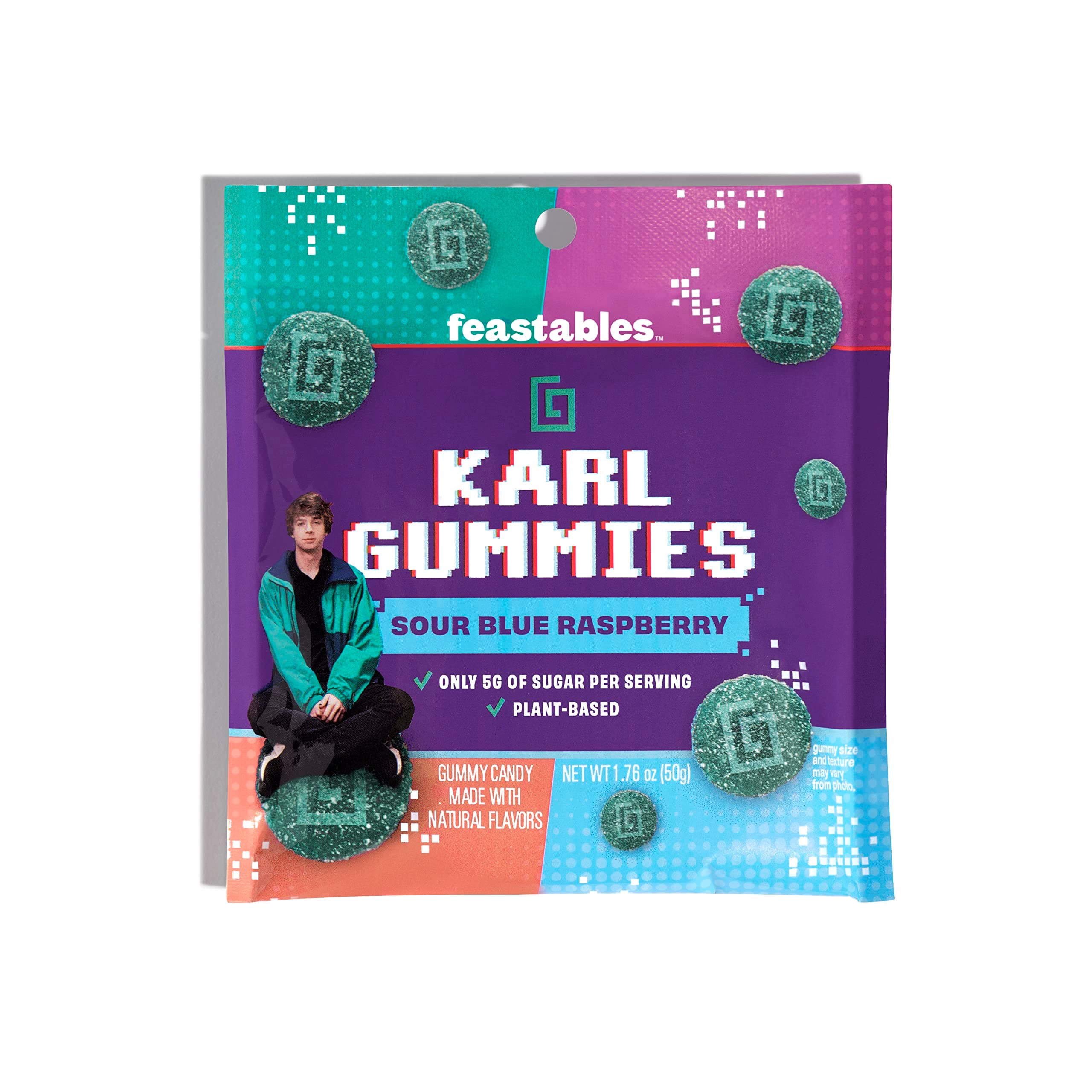 Feastables Karl Gummies Sour Blue Raspberry Gummy Candy Natural Flavors 1.76 oz 50gm