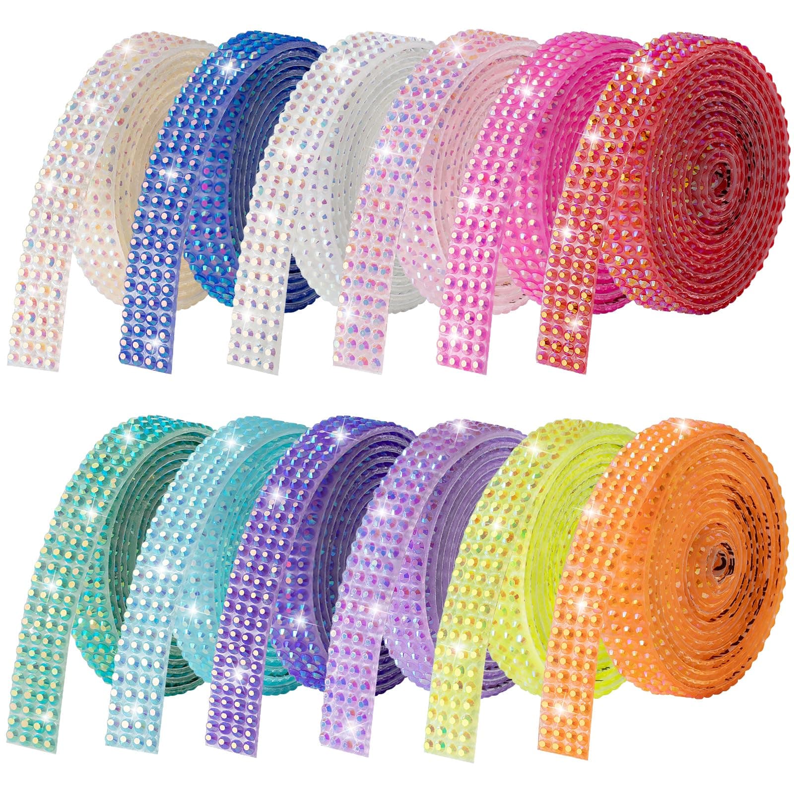 Rhinestone Ribbon Self Adhesive Crystal Rhinestones, 12-Rolls Bedazzling Strips, 12-Yard Rhinestone Strips for DIY Craft, Rhinestones for Crafting
