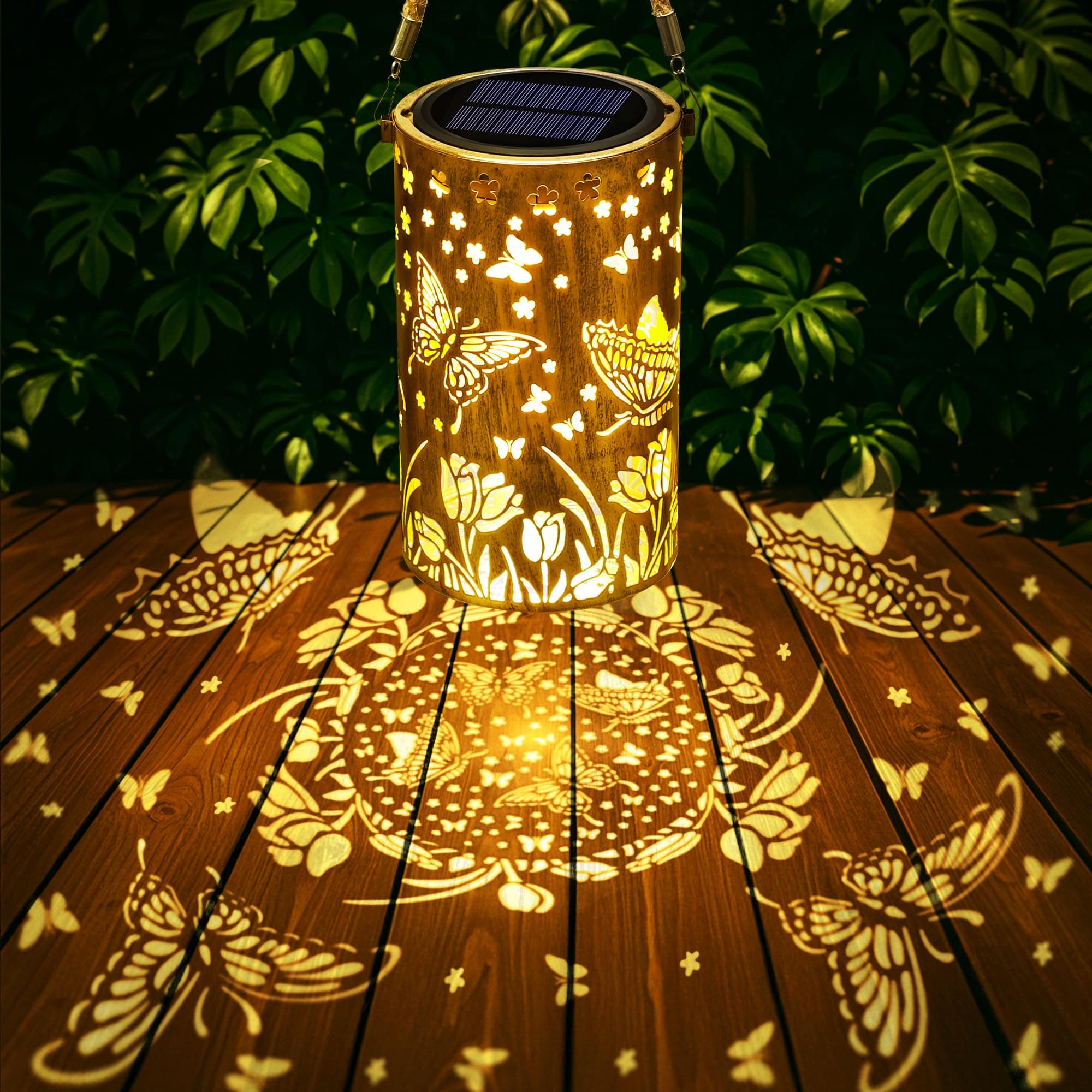 Toodour Solar Lantern Outdoor, Butterfly Gifts for Mom Grandma Women Hanging Solar Outdoor Lights Waterproof, Hollow Out Retro Metal Butterfly Lights for Patio, Balcony, Walkway, Yard Decorations