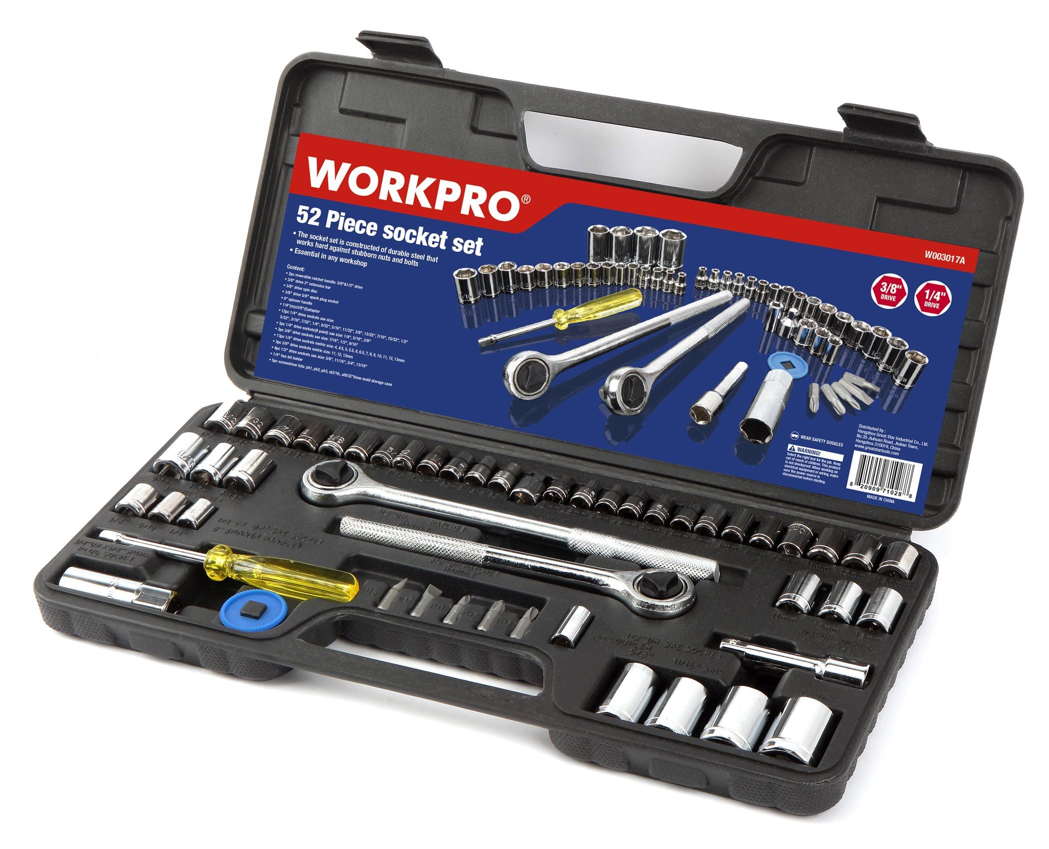 Workpro 52-Piece Socket Set (3/8" and 1/4" Drive Sockets)