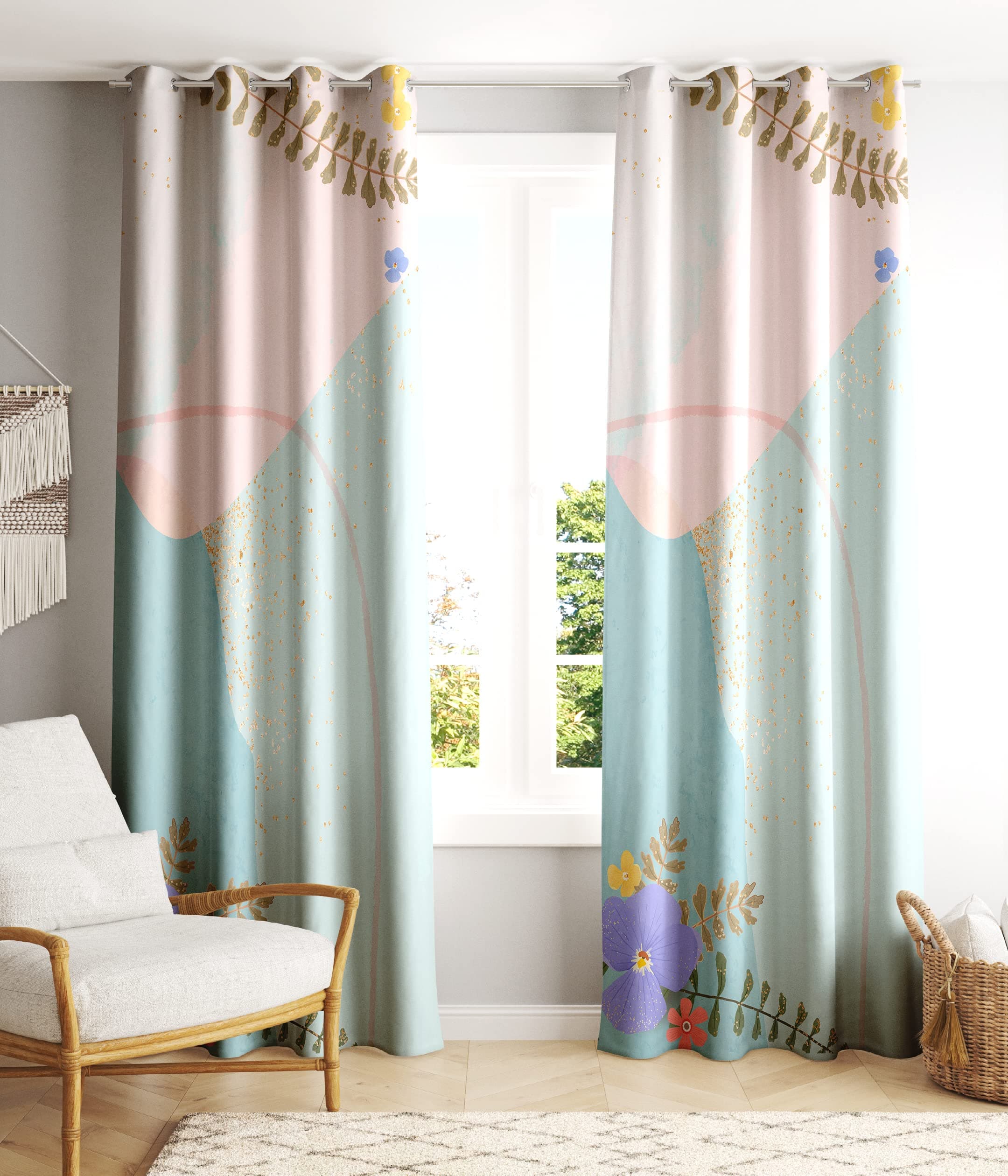 Lush Decor Polyester Floral 90% Blackout Curtains, Pack of 2 (6 Feet, Baby Blue)