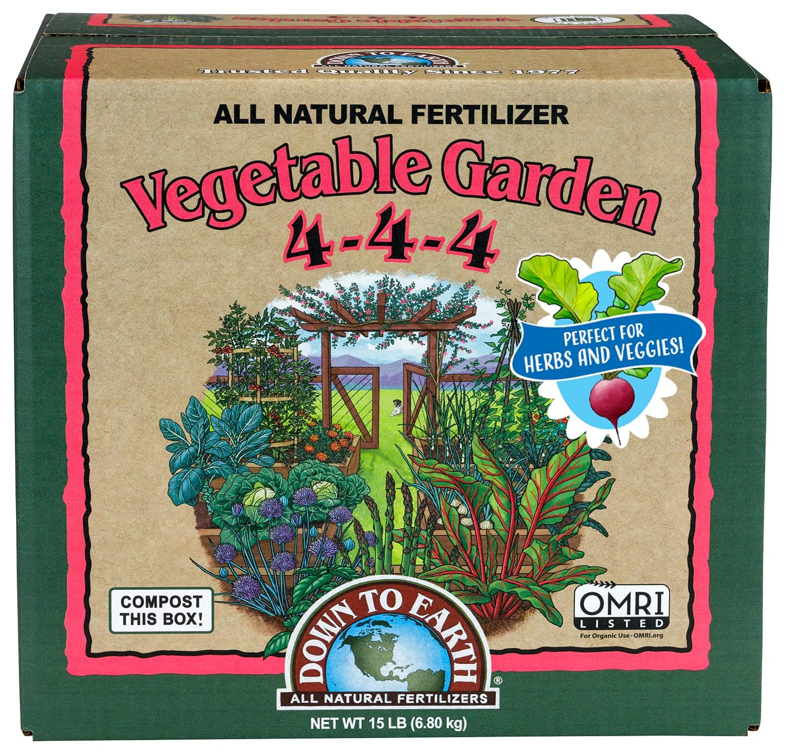 All Natural Fertilizers Organic Vegetable Garden - Plant Food for Vegetables, Herbs, Greens and Raised Beds 4-4-4, 15 lb