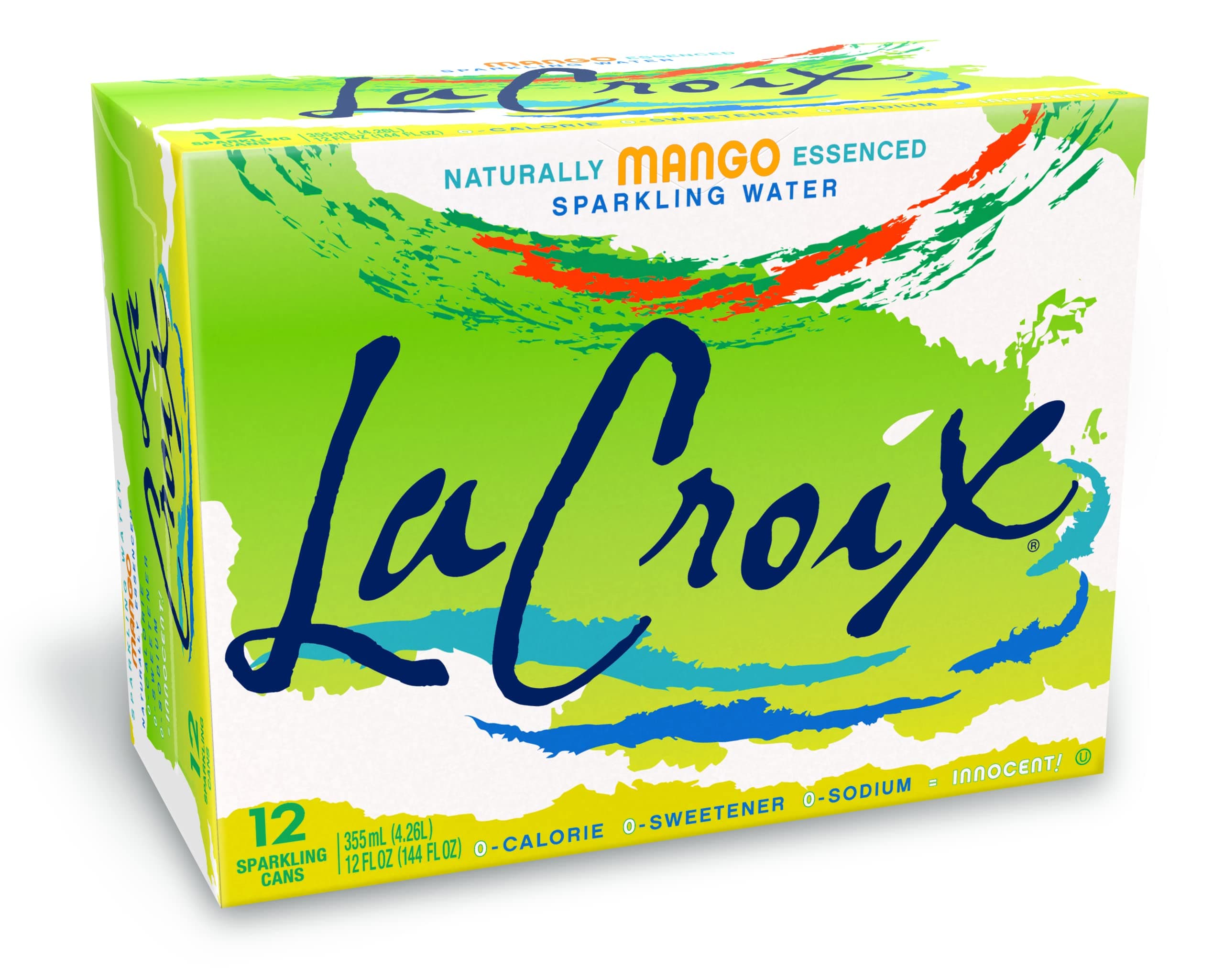 Lacroix Sparkling Water, Mango 12oz Cans, 12 Pack, Naturally Essenced, 0 Calories, 0 Sweeteners, 0 Sodium