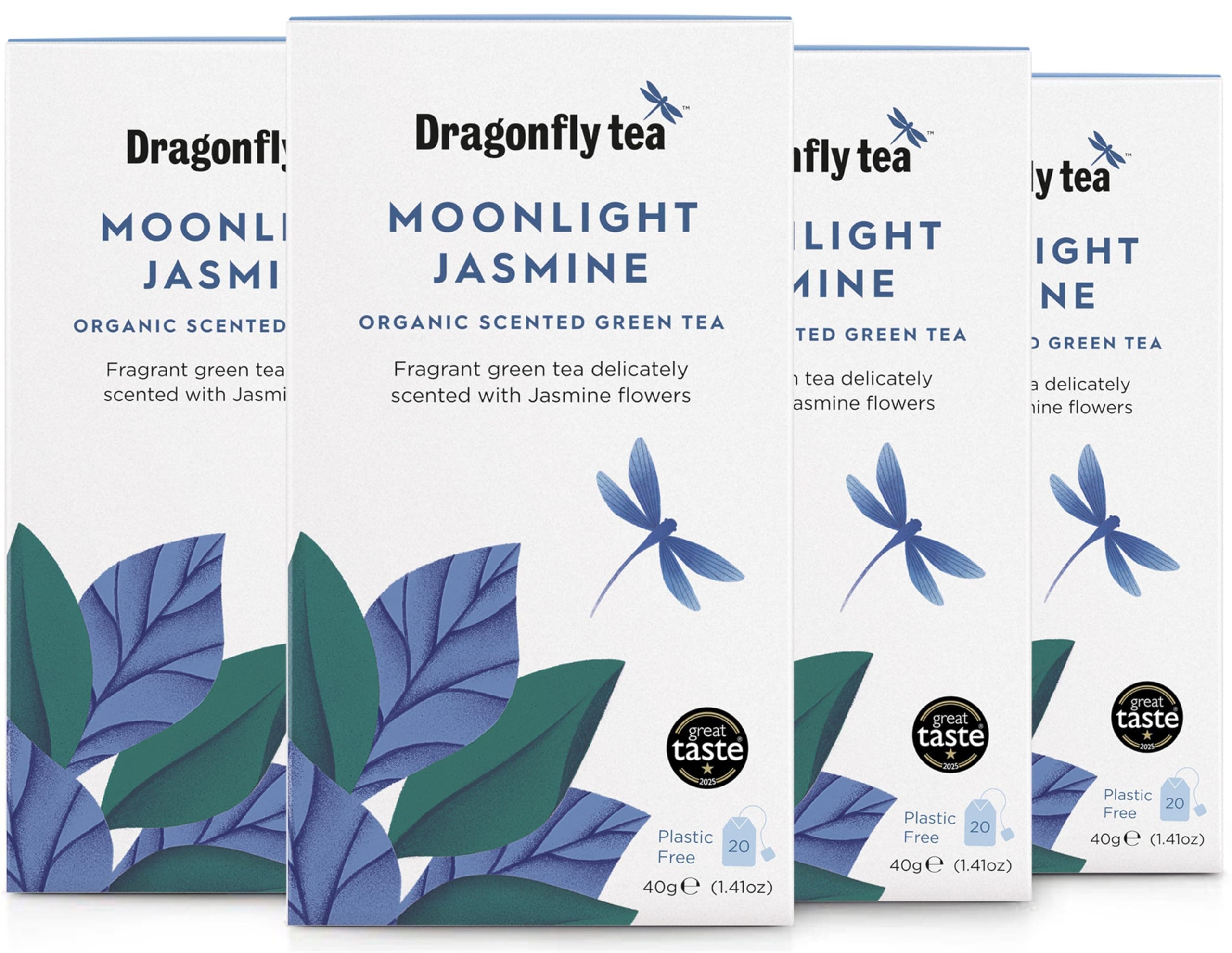 Moonlight Jasmine Green Tea, 80 Teabags (4 x 20) Organic, Fragrant Fine Green Tea Bags, Compostable