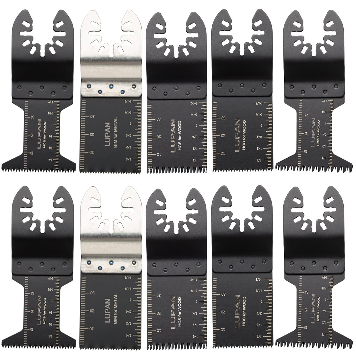 Lupan 10 pcs Mixed Metal/Wood Oscillating Multitool Saw Blade Set Fits Fein Multimaster, Porter Rockwell Cable,Black & Decker,Bosch Craftsman,Ridgid Ryobi,Makita Milwaukee,Dewalt,Chicago and more