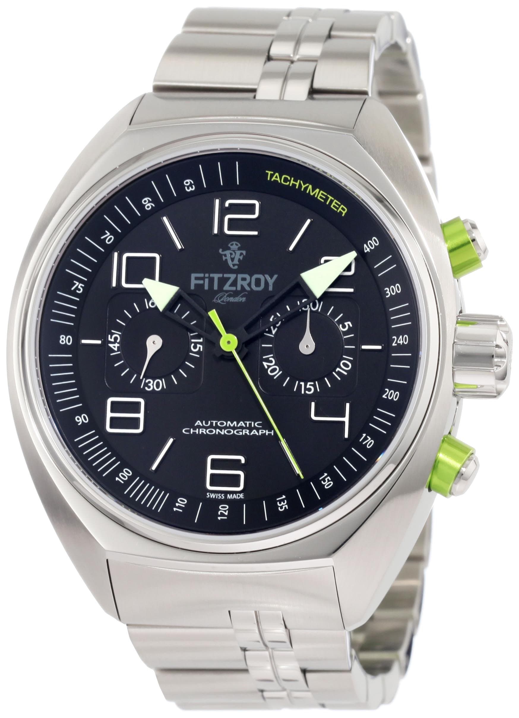 Fitzroy Men's F-C-S2S1 Black Chronograph Steel Automatic Steel Bracelet Watch